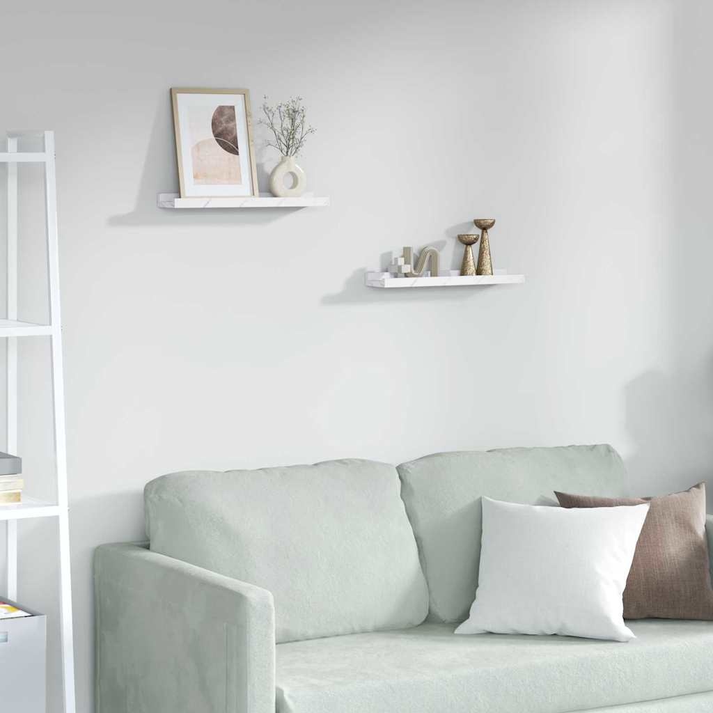 vidaXL Ράφι Τοίχου με ράφι Επιτοίχιο 2 pcs Λευκό Μάρμαρο 40 x 9 x 3 cm