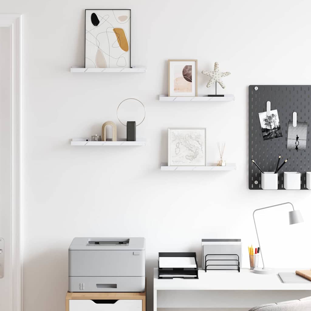 vidaXL Ράφι Τοίχου με ράφι Επιτοίχιο 4 pcs Λευκό Μάρμαρο 40 x 9 x 3 cm