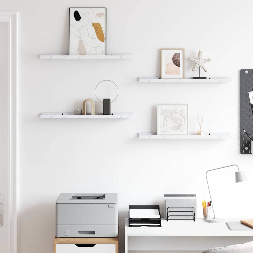 vidaXL Ράφι Τοίχου με ράφι Επιτοίχιο 4 pcs Λευκό Μάρμαρο 60 x 9 x 3 cm