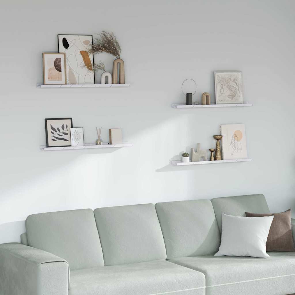 vidaXL Ράφι Τοίχου με ράφι Επιτοίχιο 4 pcs Λευκό Μάρμαρο 80 x 9 x 3 cm