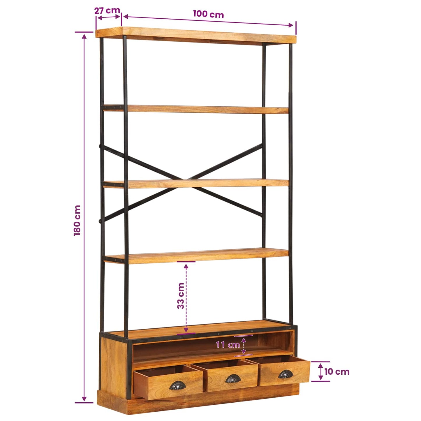 vidaXL Ράφια βιβλίων 5 επιπέδων Φυσικό 100 x 30 x 180 εκ