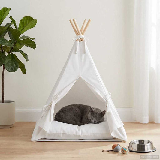 vidaXL Teepee για κατοικίδια με μαξιλάρι Λευκό 40 x 40 x 50 cm