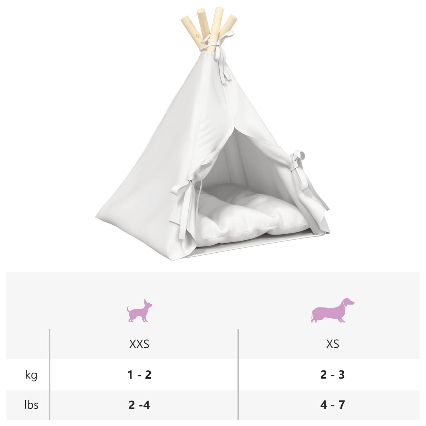 vidaXL Teepee για κατοικίδια με μαξιλάρι Λευκό 40 x 40 x 50 cm