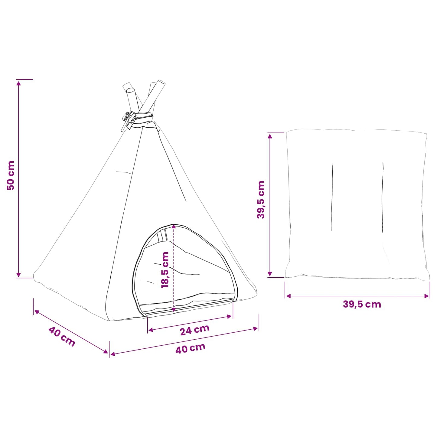 vidaXL Teepee για κατοικίδια με μαξιλάρι 40 x 40 x 50 cm Πολυεστέρας