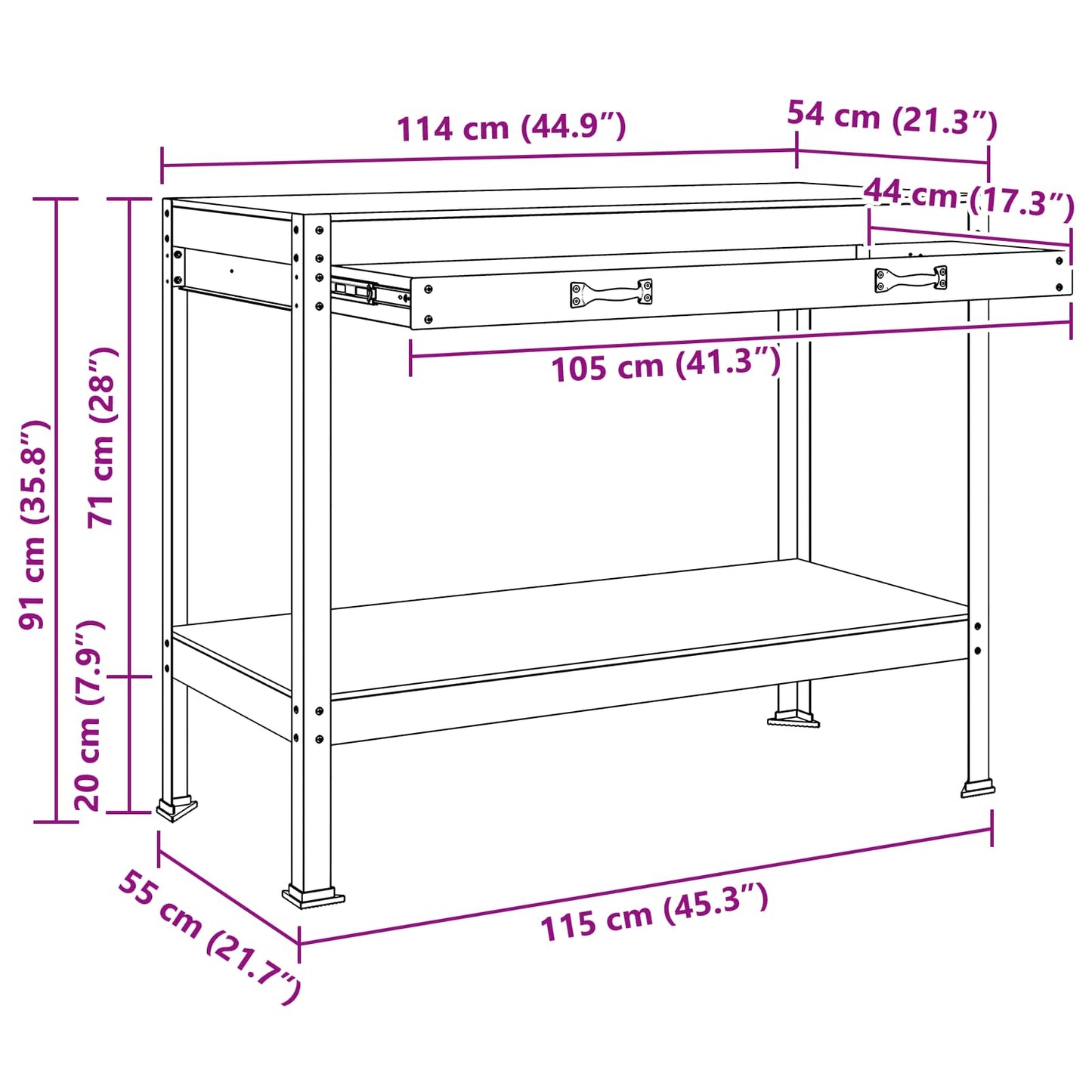 vidaXL Εργασιακά Παγκάκια Μαύρο 81 x 41 x 145 εκ. Επεξεργασμένο ξύλο