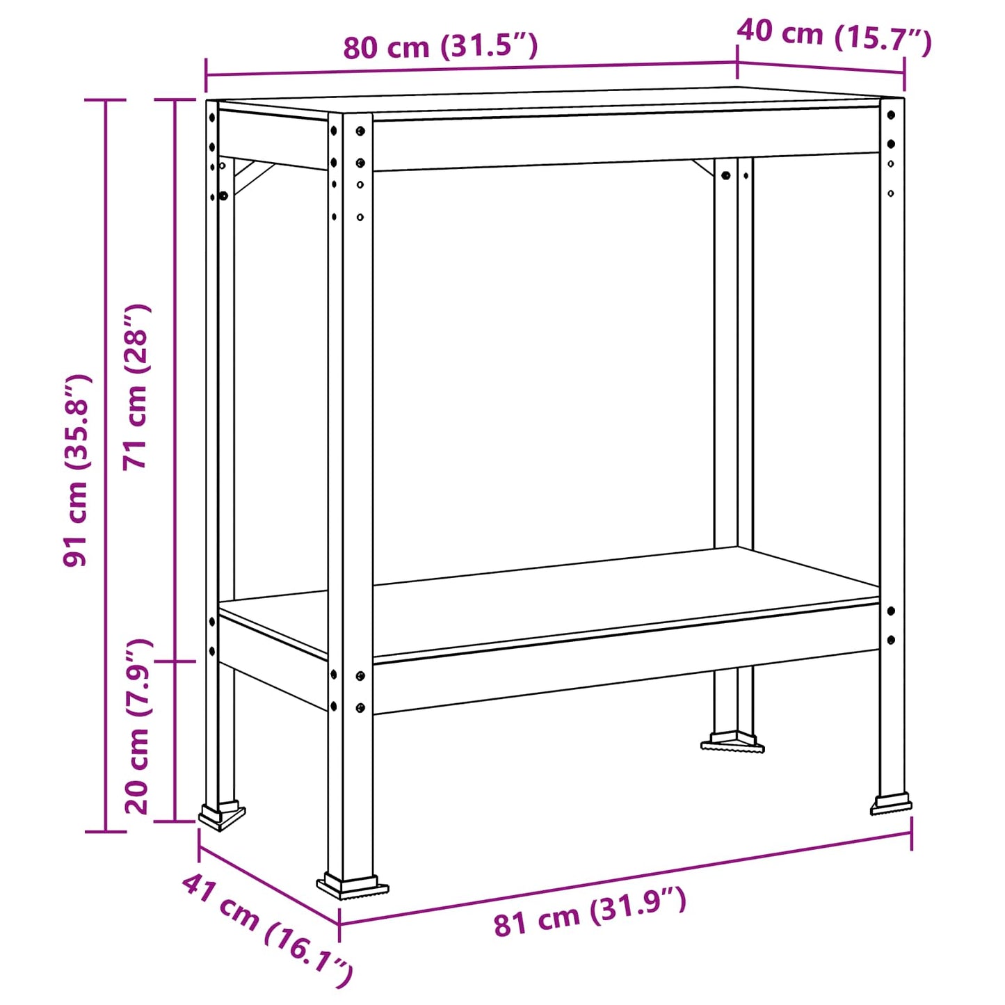 vidaXL Εργασιακά Παγκάκια Μαύρο 81 x 41 x 145 εκ. Επεξεργασμένο ξύλο