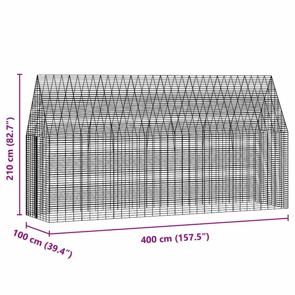 vidaXL Κλουβί Κουνελιού Ασημί 400 x 100 x 210 εκ.