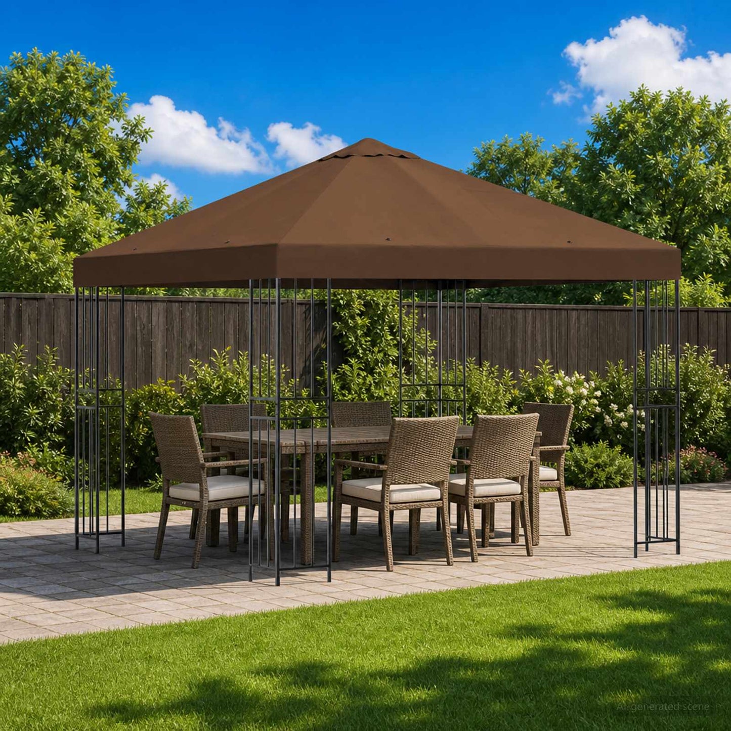 vidaXL Κιόσκι 3 x 3 m Καφέ Πολυεστέρας και Χάλυβας 190 gsm