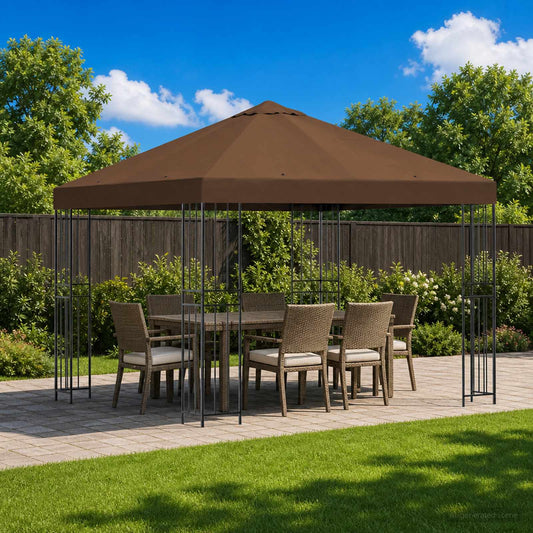 vidaXL Κιόσκι 3 x 3 m Καφέ Πολυεστέρας και Χάλυβας 190 gsm