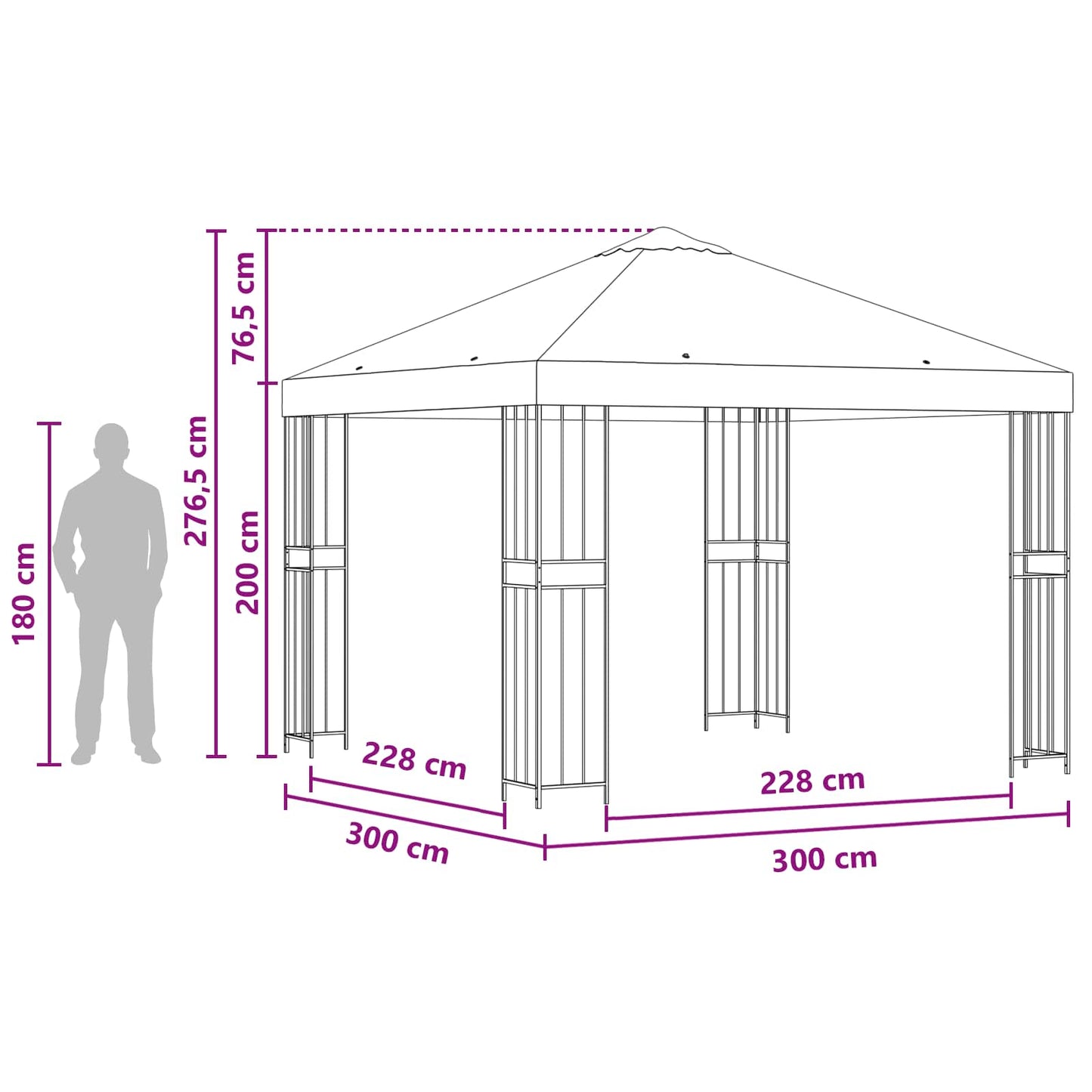 vidaXL Κιόσκι 3 x 3 m Καφέ Πολυεστέρας και Χάλυβας 190 gsm