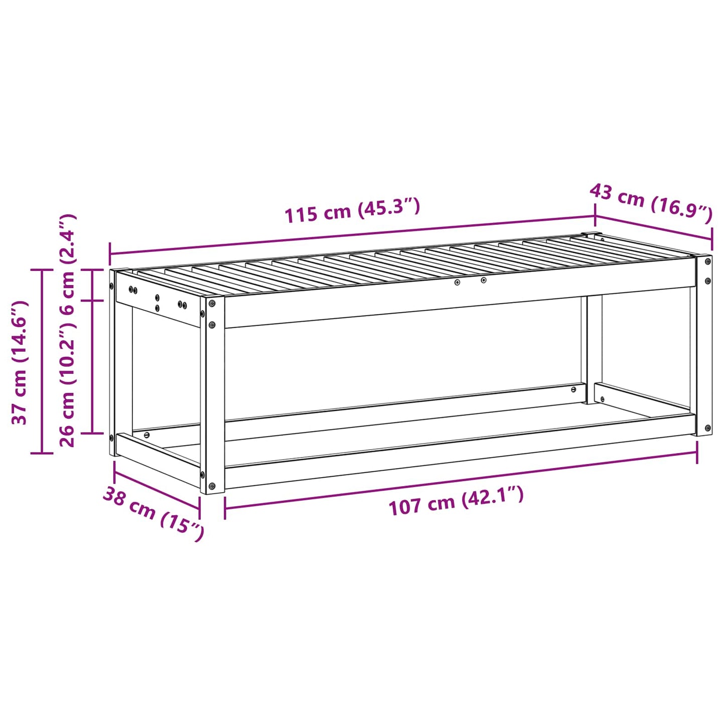 vidaXL Παγκάκι Εξωτερικού Χώρου Φυσικό 115 x 43 x 37 εκ