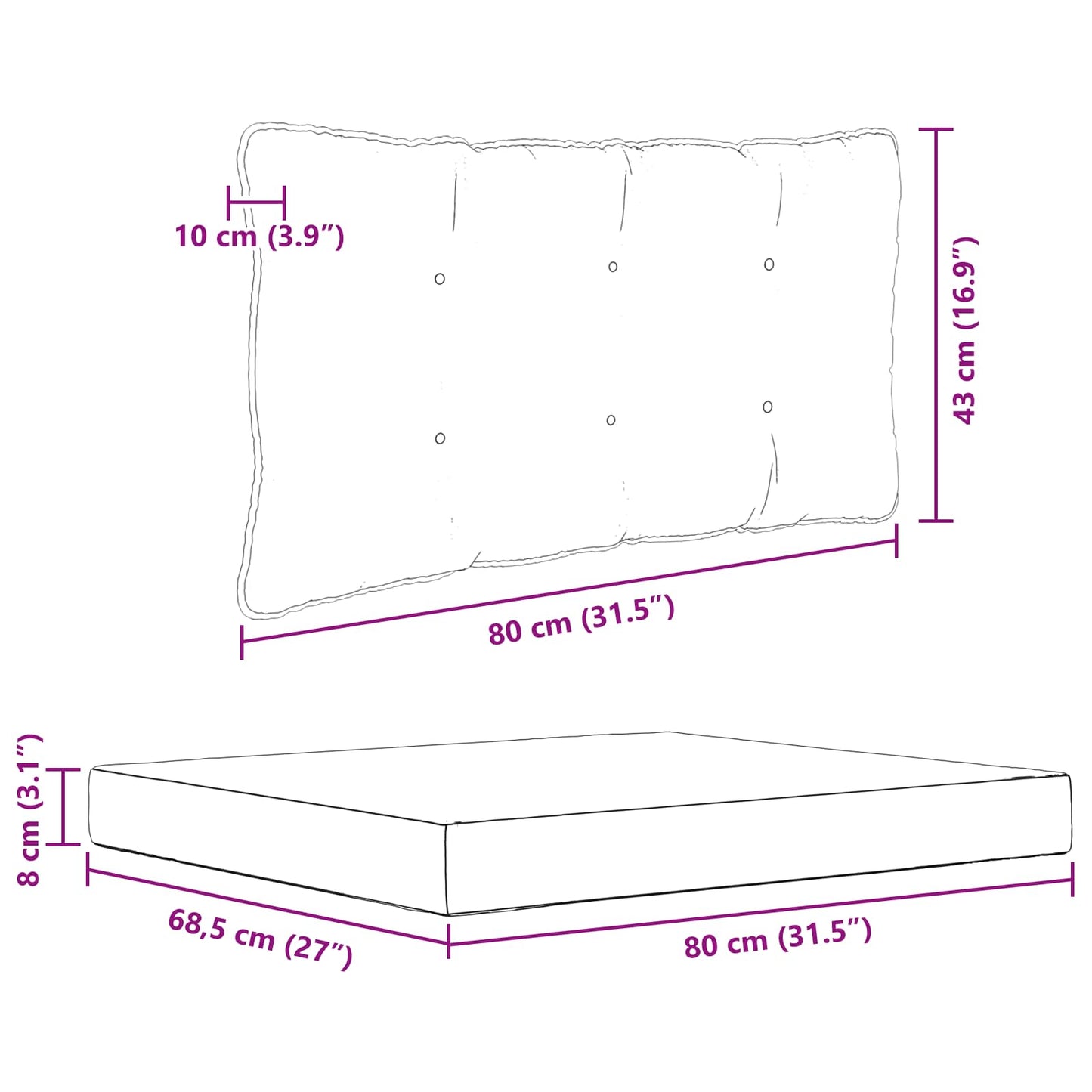 vidaXL Μαξιλάρι Καναπέ Εξωτερικού Χώρου 2 pcs Μαύρο Πολυεστέρας