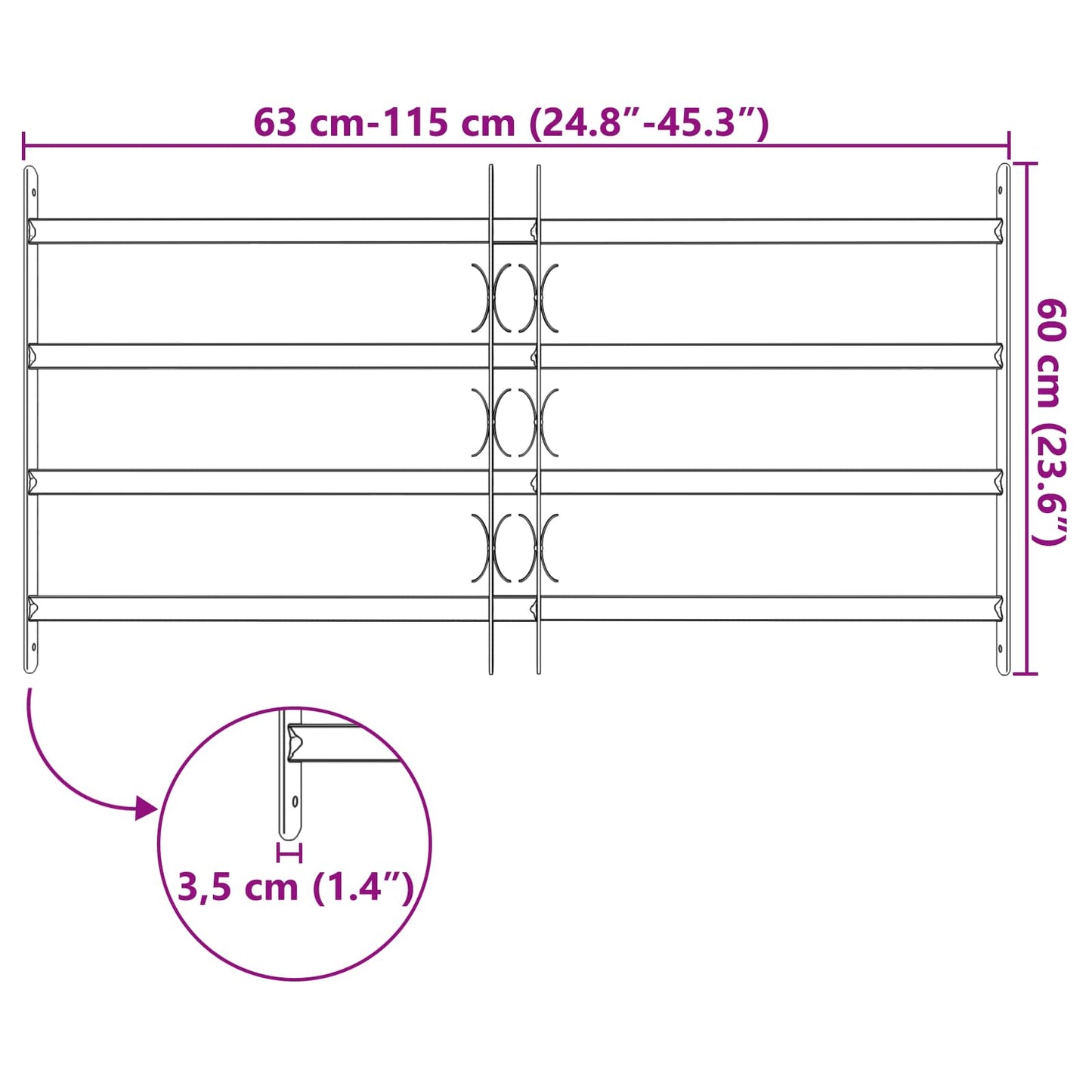 vidaXL Γρίλια Παραθύρου Μαύρο 115 x 60 εκ Χάλυβας με επίστρωση πούδρας