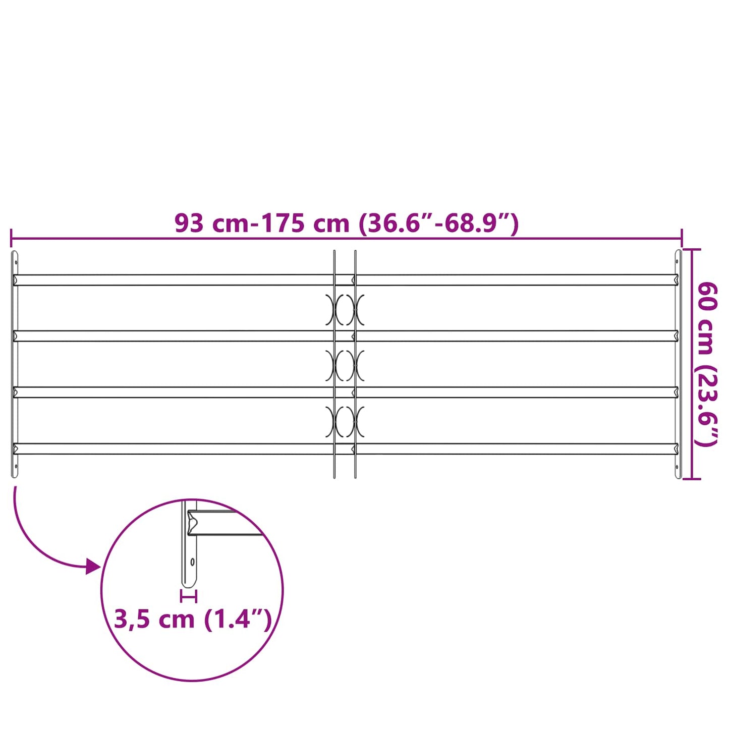 vidaXL Γρίλια Παραθύρου Μαύρο 175 x 60 εκ Χάλυβας με επίστρωση πούδρας