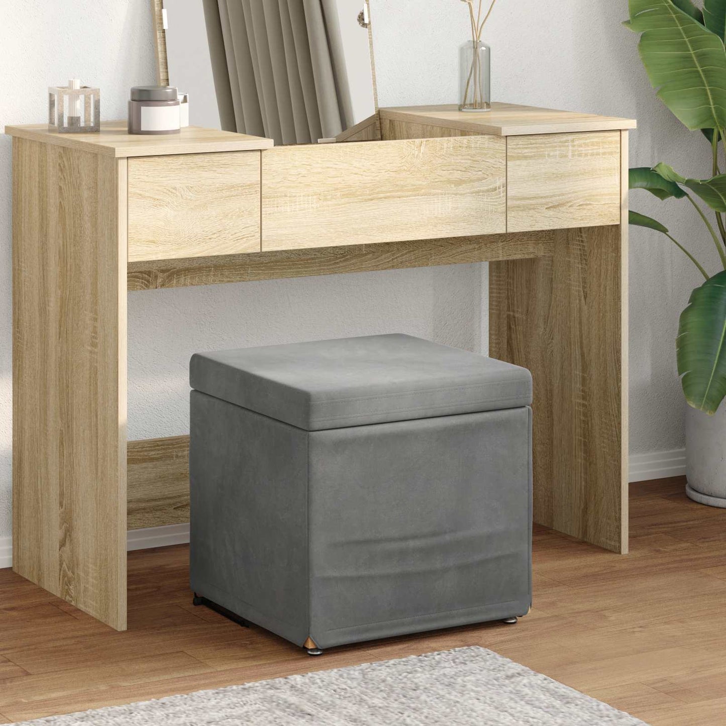 vidaXL Σκαμνί Σκούρο Γκρι 41 x 41 x 40 εκ Βελούδο και Μηχανικά Ξύλα