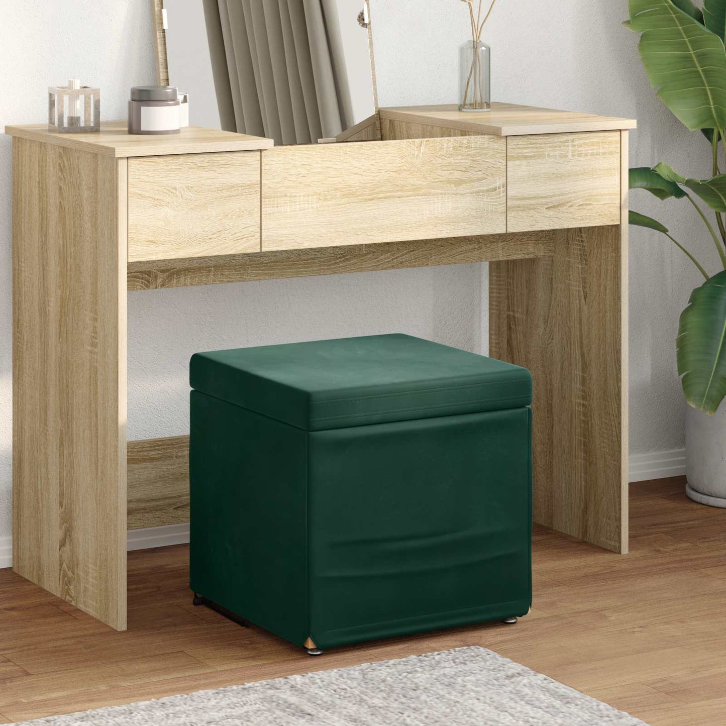 vidaXL Σκαμνί Σκούρο Πράσινο 41 x 41 x 40 εκ Βελούδο και Μηχανικά Ξύλα