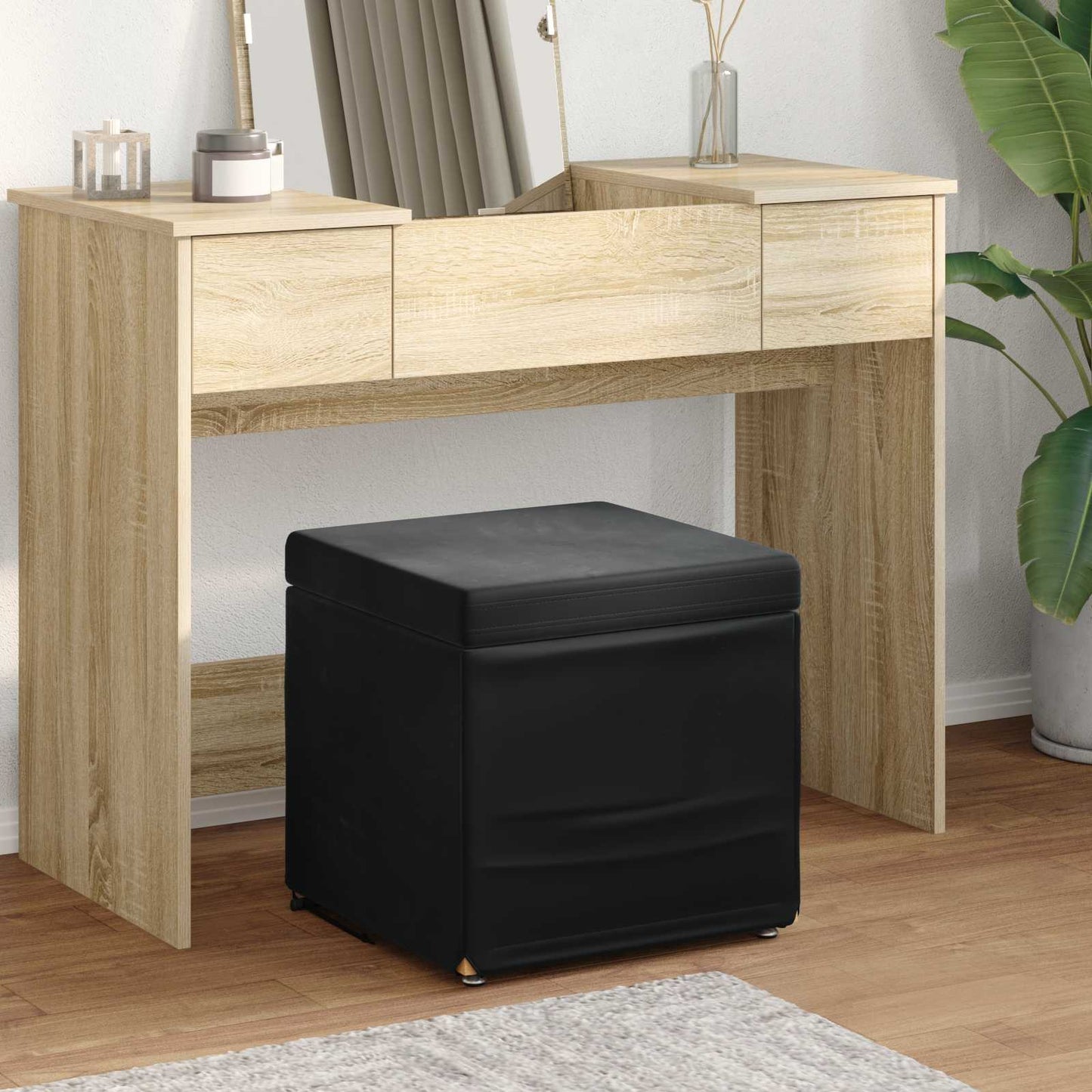 vidaXL Σκαμνί Μαύρο 41 x 41 x 40 εκ Βελούδο και Μηχανικά Ξύλα