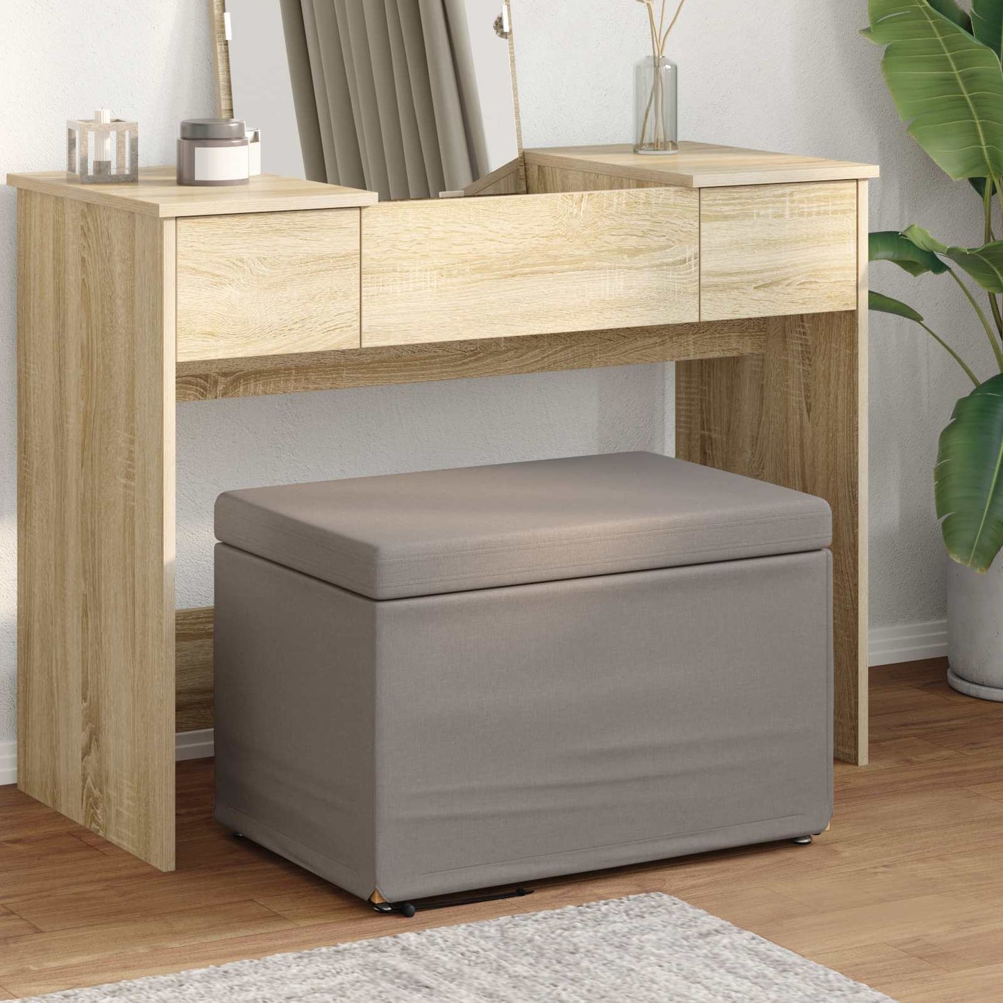 vidaXL Σκαμνί Taupe 61 x 41 x 40 εκ Ύφασμα και Επεξεργασμένο Ξύλο