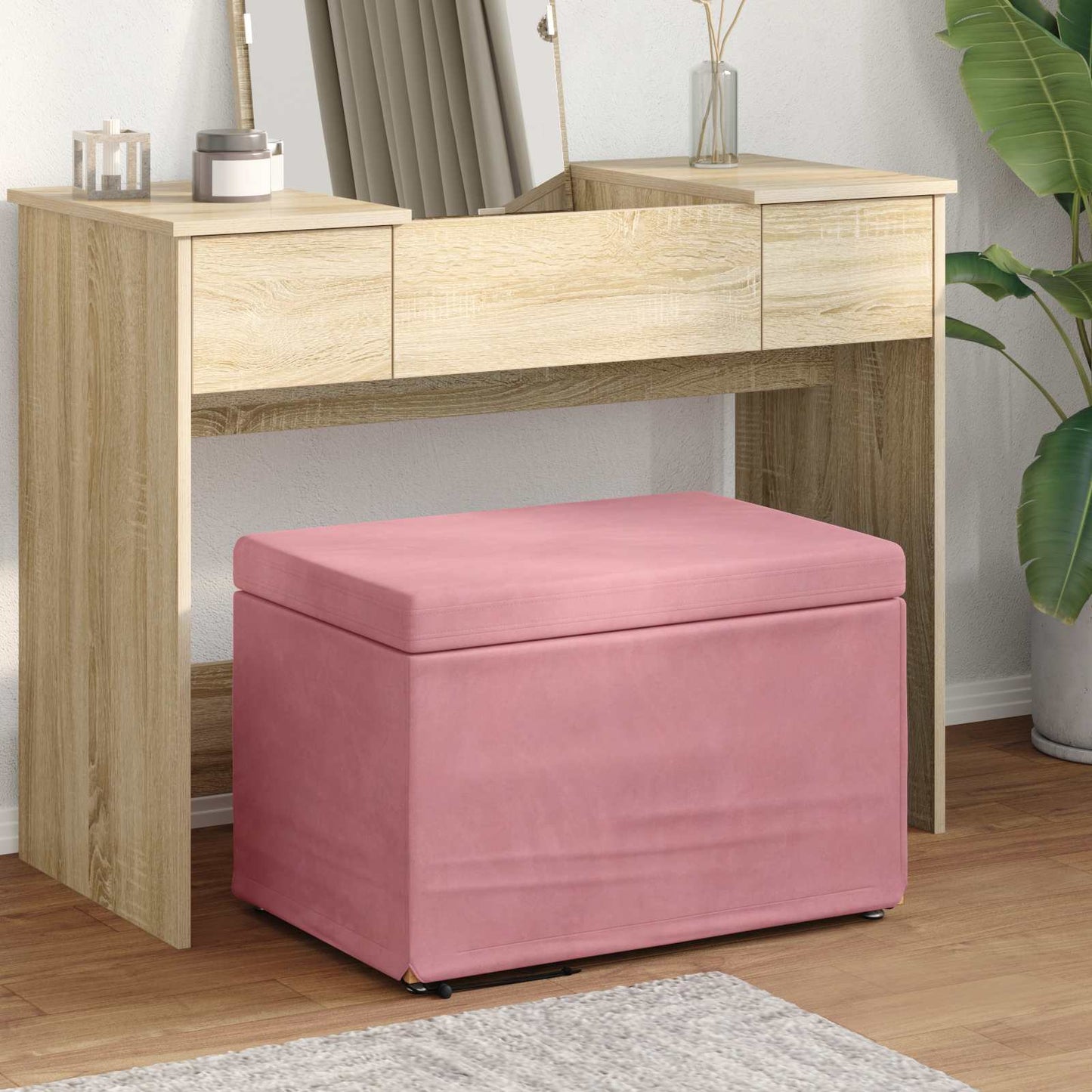 vidaXL Σκαμνί Ροζ 61 x 41 x 40 εκ Βελούδο και Μηχανικά Ξύλα