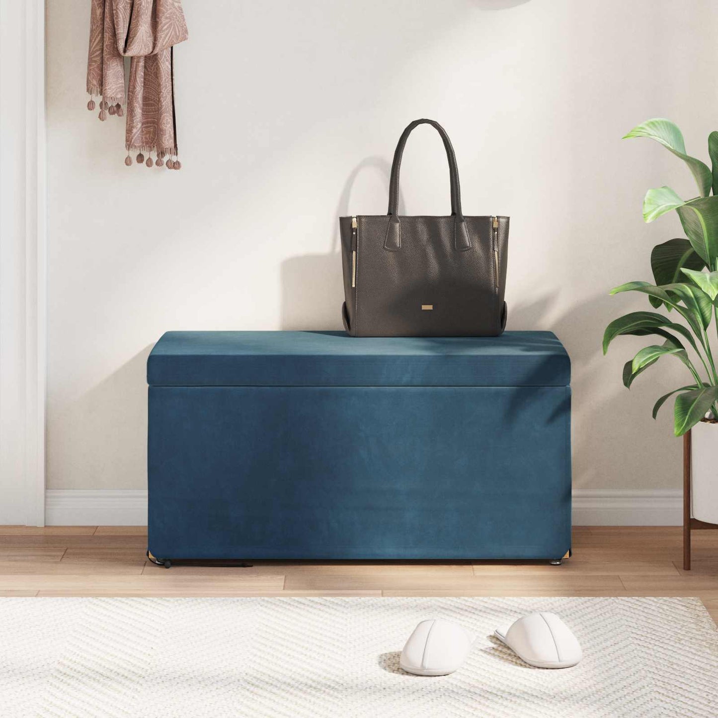 vidaXL Σκαμνί Μπλε 81 x 41 x 40 cm Βελούδο και Μηχανικά Ξύλα