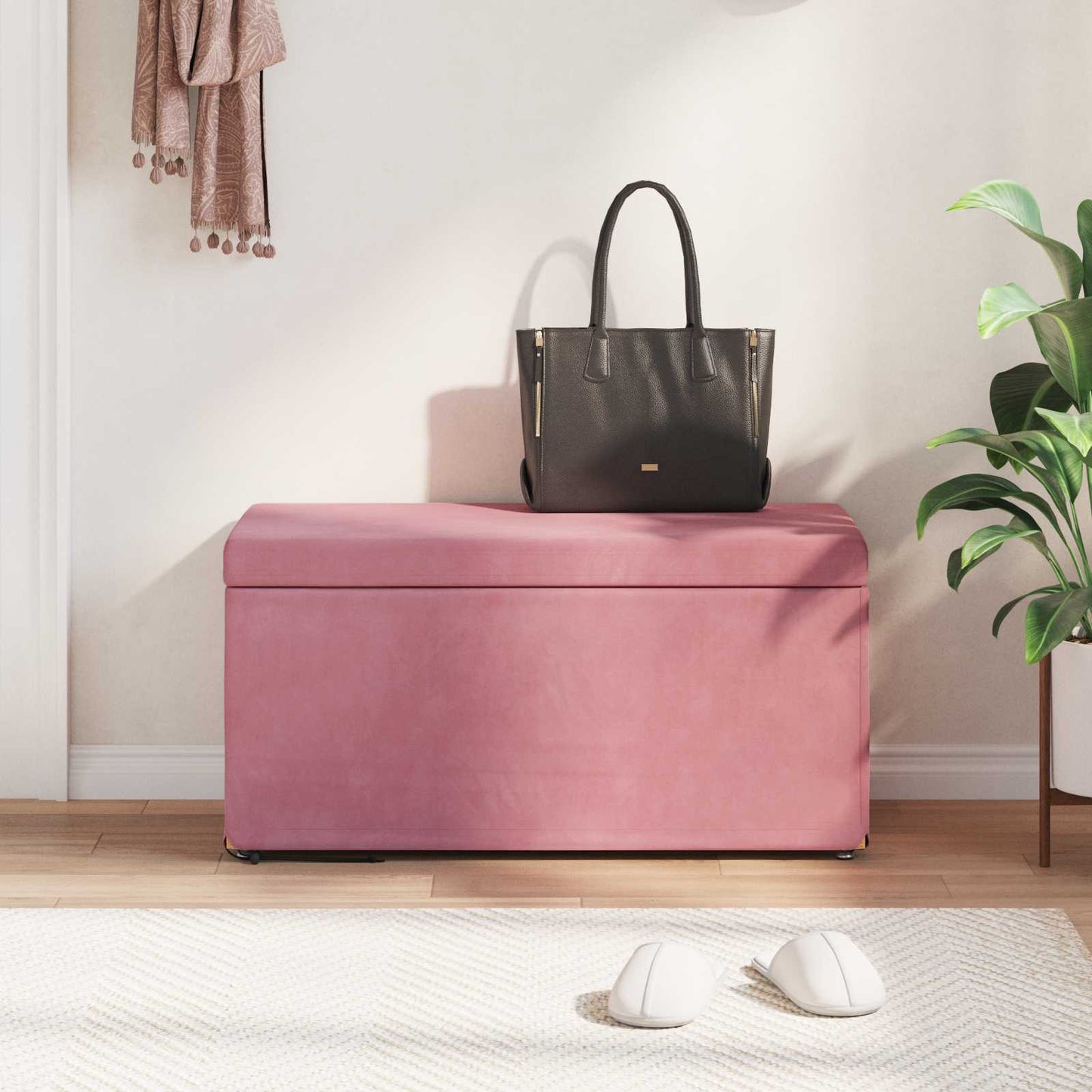 vidaXL Σκαμνί Ροζ 81 x 41 x 40 cm Βελούδο και Μηχανικά Ξύλα