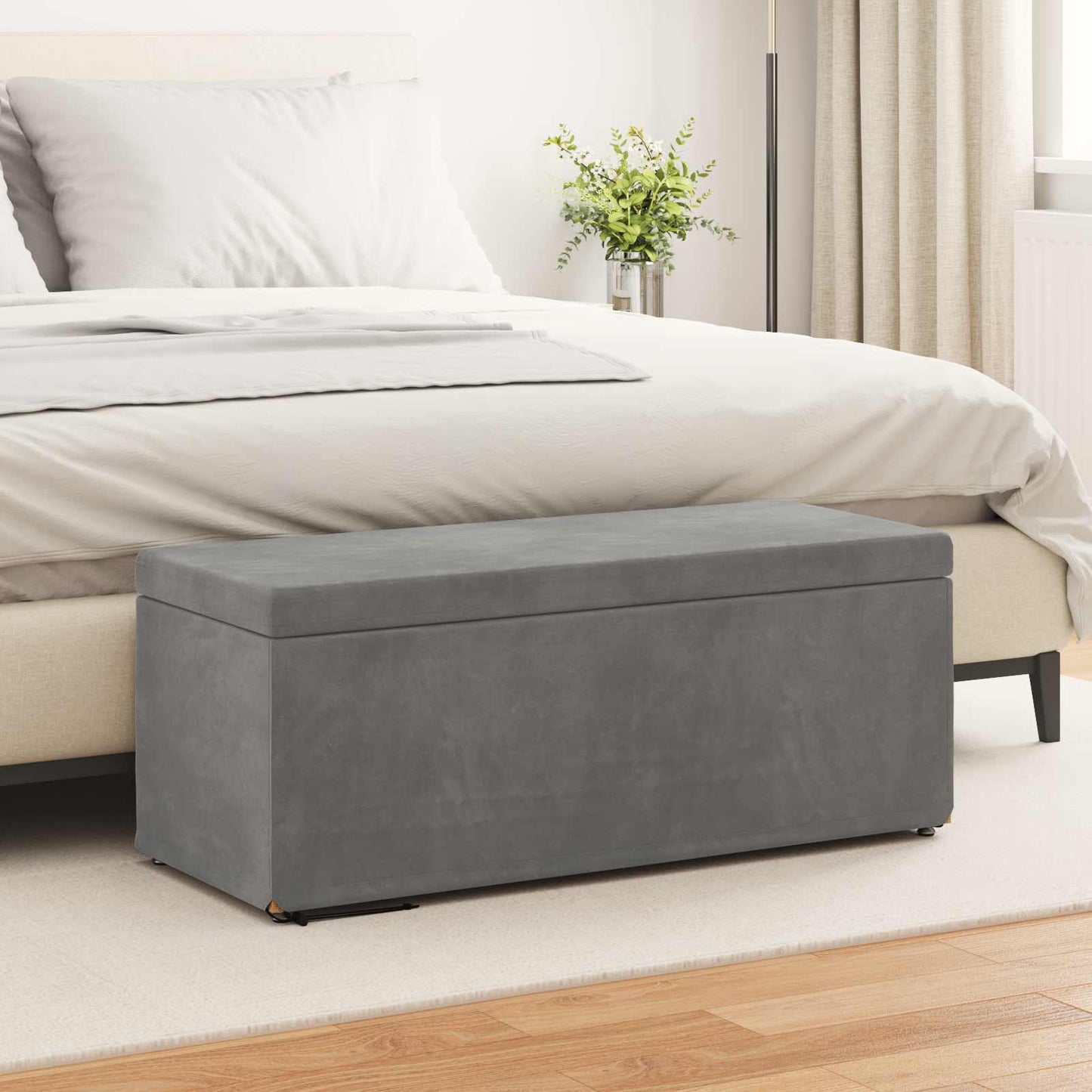 vidaXL Σκαμνί Σκούρο Γκρι 101 x 41 x 40 εκ Βελούδο και Μηχανικά Ξύλα
