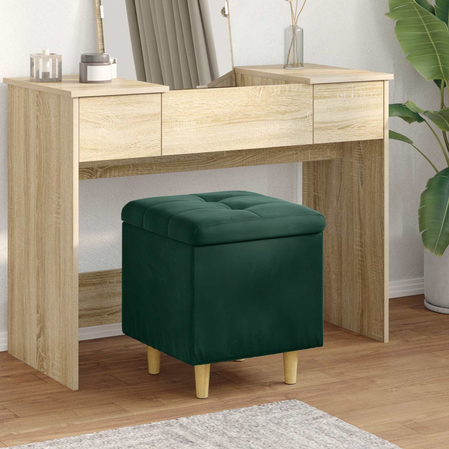vidaXL Οθωμανικό αποθήκευσης Σκούρο Πράσινο 40 x 40 x 45 cm Βελούδο