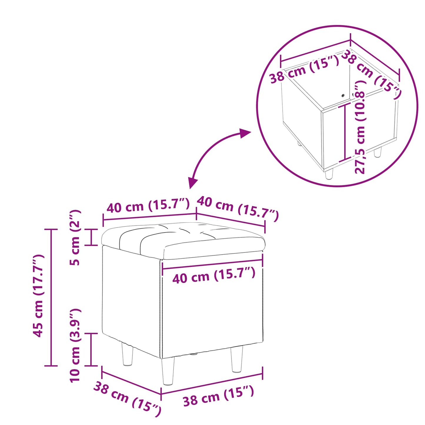 vidaXL Οθωμανικό αποθήκευσης Γκρι 40 x 40 x 45 cm Τεχνητό δέρμα