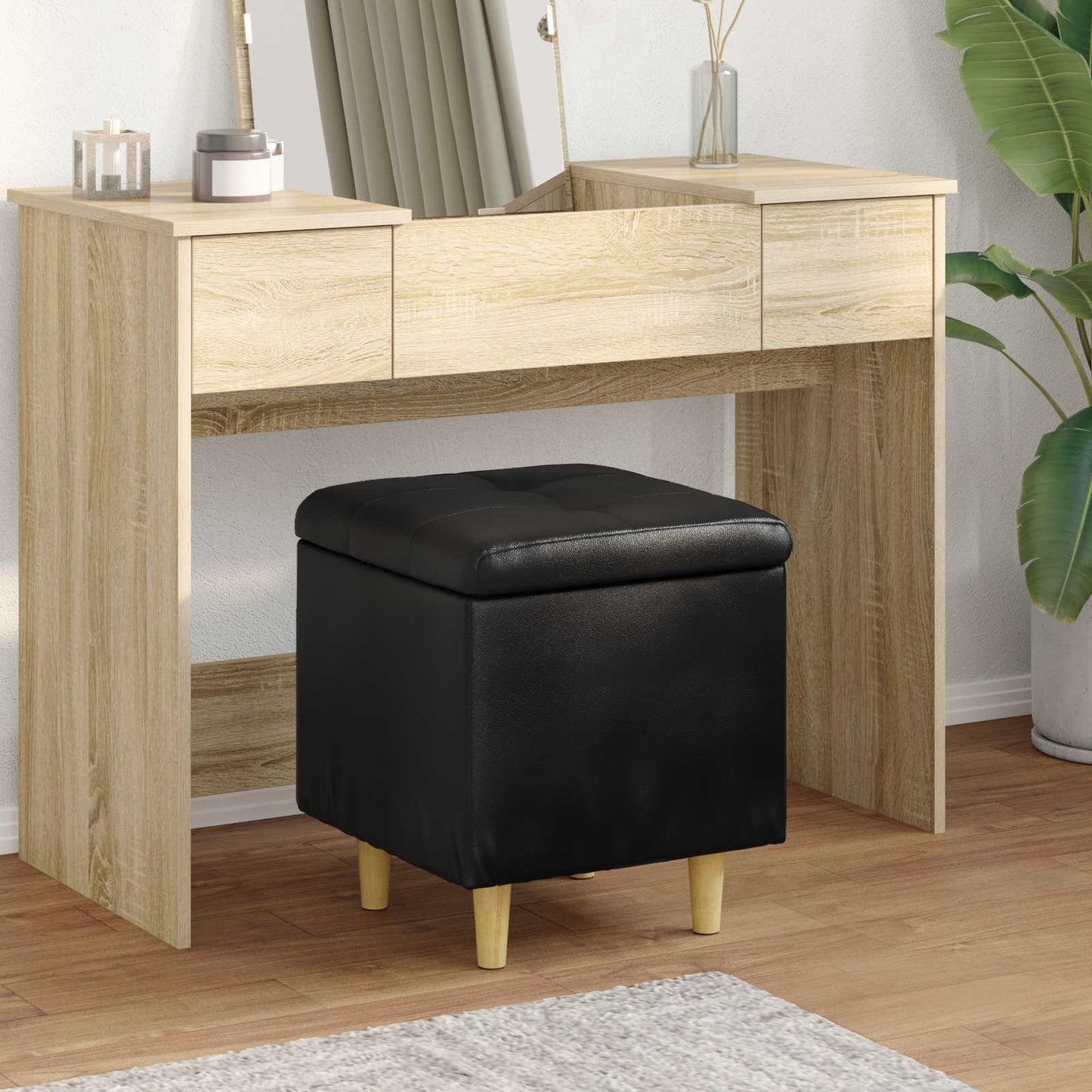 vidaXL Οθωμανικό αποθήκευσης Μαύρο 40 x 40 x 45 cm Τεχνητό δέρμα