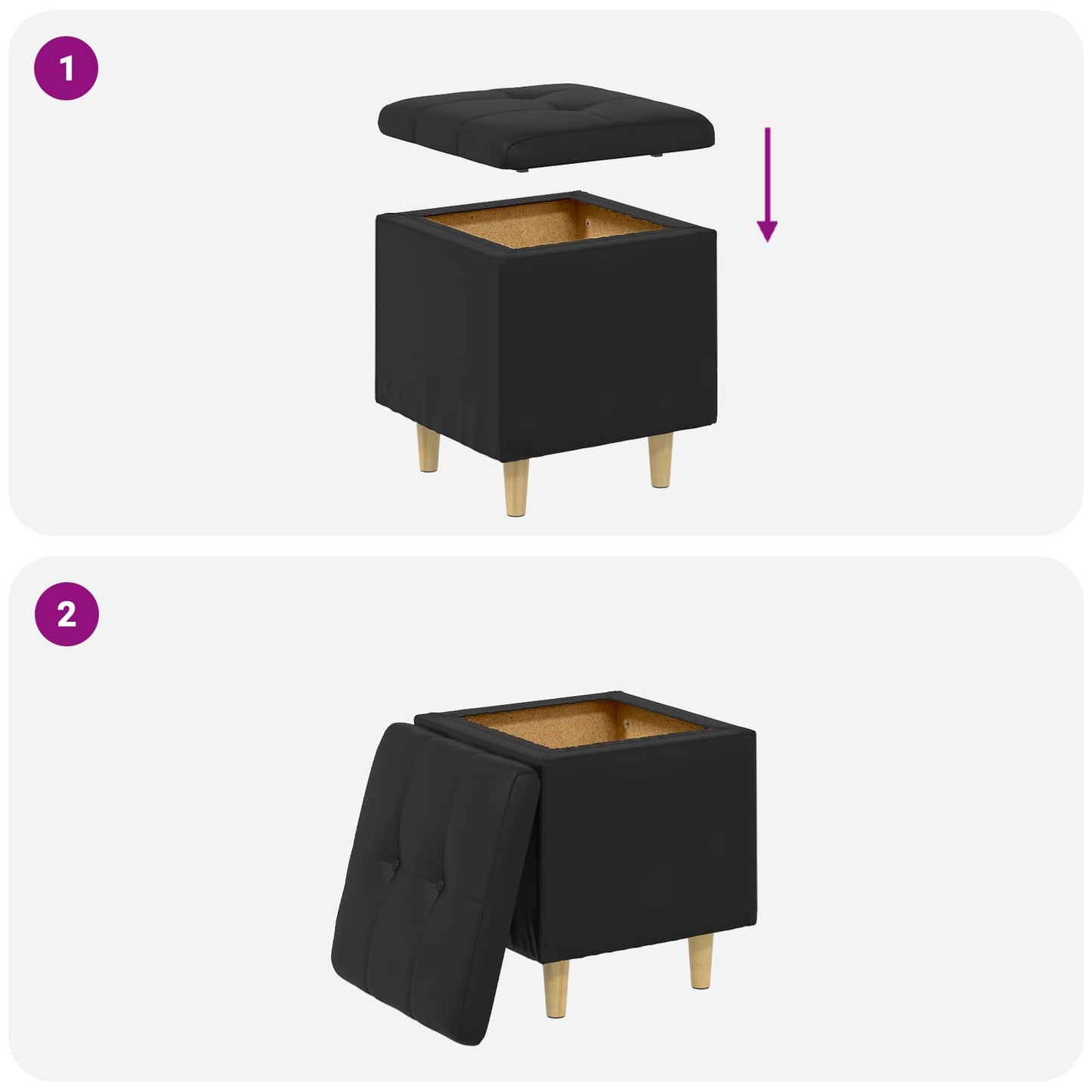 vidaXL Οθωμανικό αποθήκευσης Μαύρο 40 x 40 x 45 cm Τεχνητό δέρμα