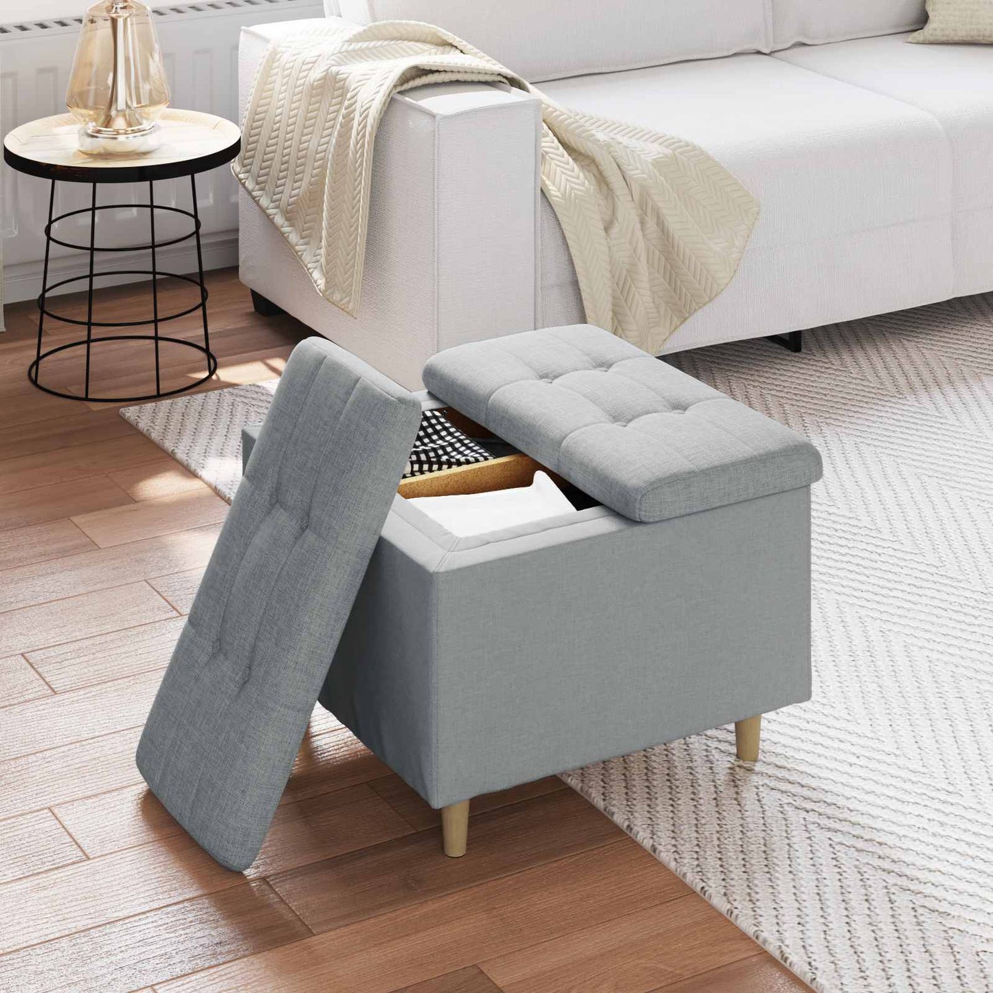 vidaXL Οθωμανικό αποθήκευσης Ανοιχτό γκρι 60 x 60 x 45 cm ύφασμα