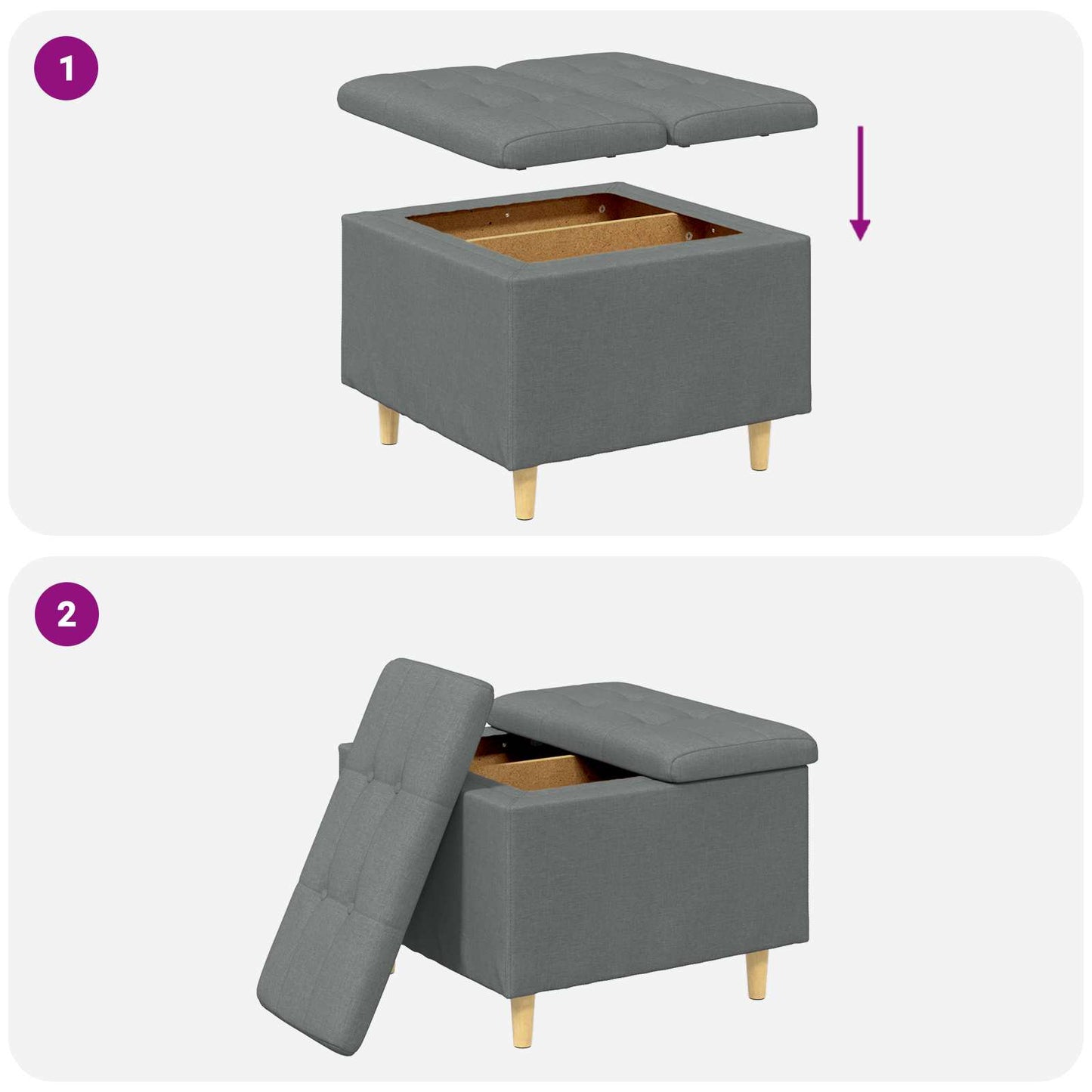 vidaXL Οθωμανικό αποθήκευσης Σκούρο Γκρι 60 x 60 x 45 cm ύφασμα