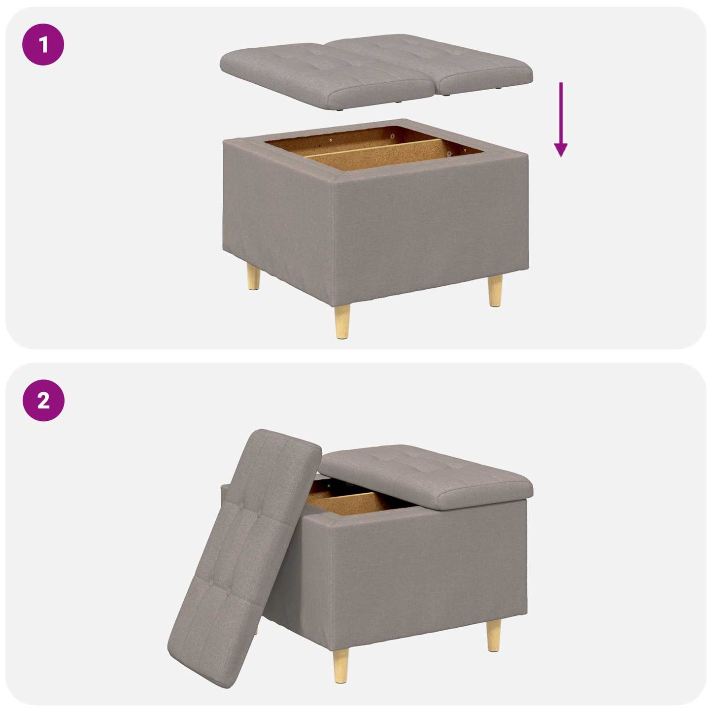 vidaXL Οθωμανικό αποθήκευσης με μαξιλάρι Taupe 60 x 60 x 45 cm ύφασμα