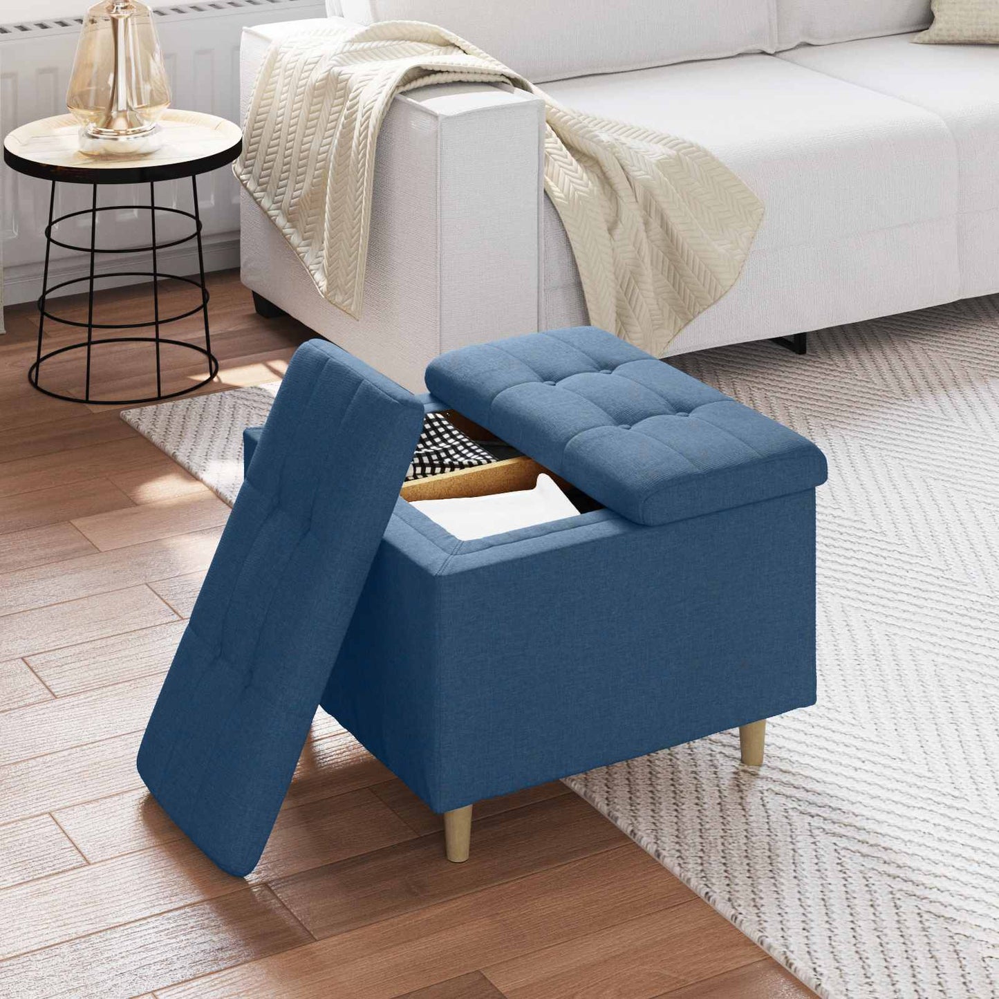 vidaXL Οθωμανικό αποθήκευσης με μαξιλάρι Μπλε 60 x 60 x 45 cm ύφασμα