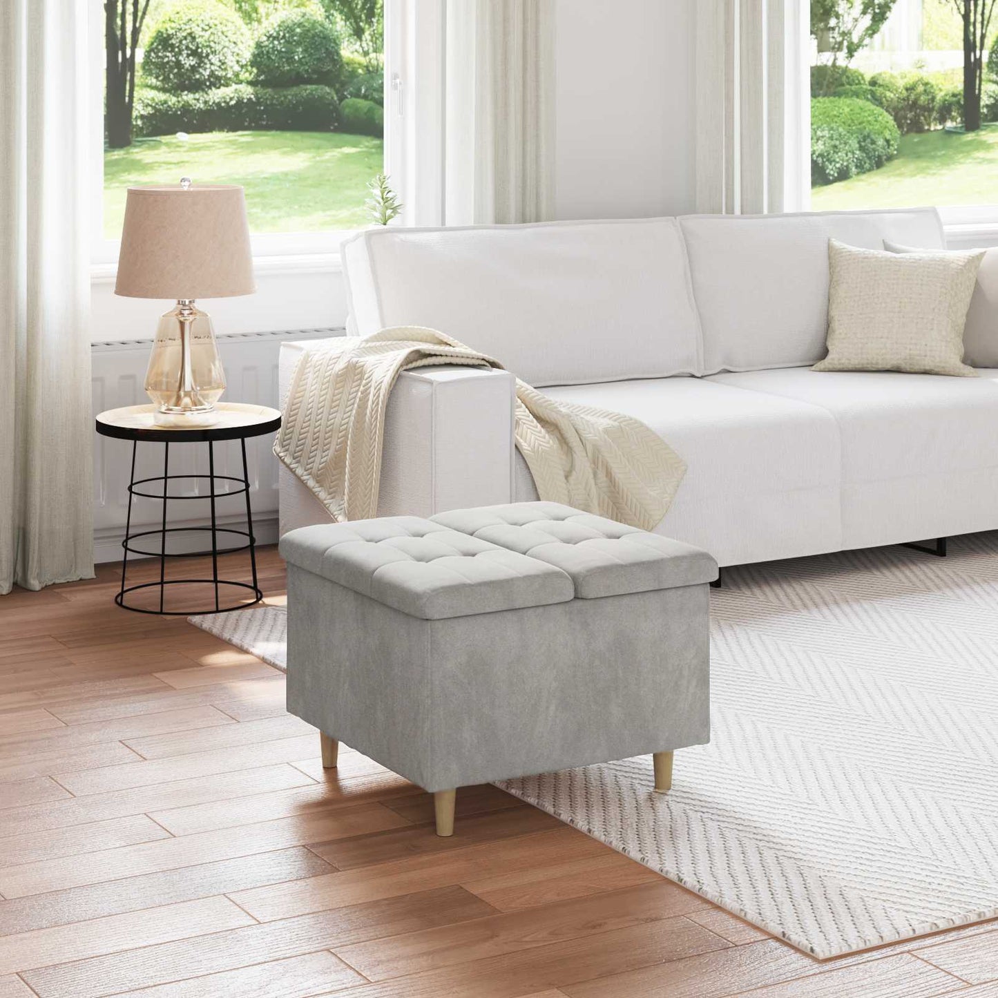 vidaXL Οθωμανικό αποθήκευσης Ανοιχτό γκρι 60 x 60 x 45 cm Βελούδο