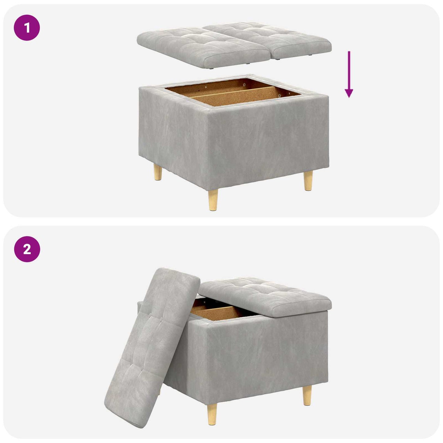 vidaXL Οθωμανικό αποθήκευσης Ανοιχτό γκρι 60 x 60 x 45 cm Βελούδο