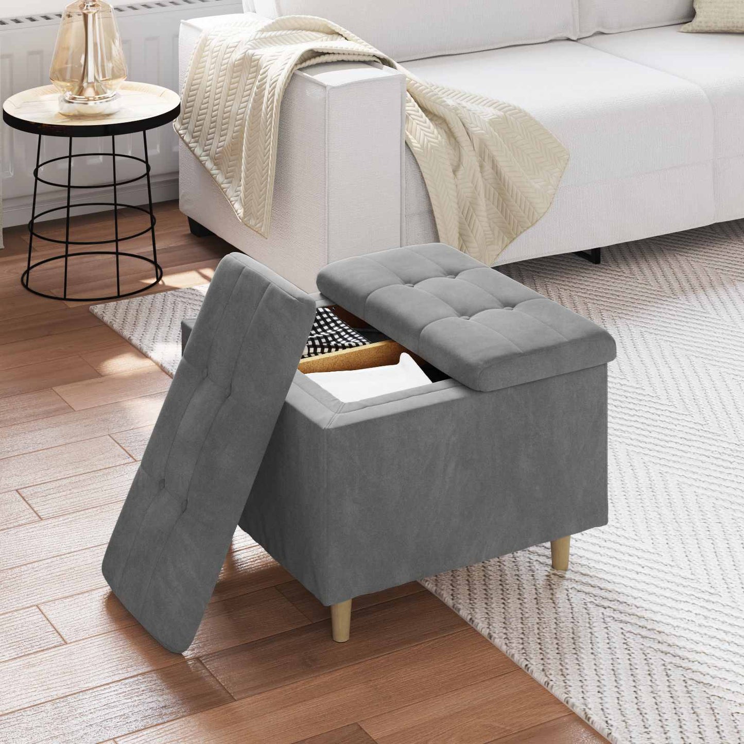 vidaXL Οθωμανικό αποθήκευσης Σκούρο Γκρι 60 x 60 x 45 cm Βελούδο