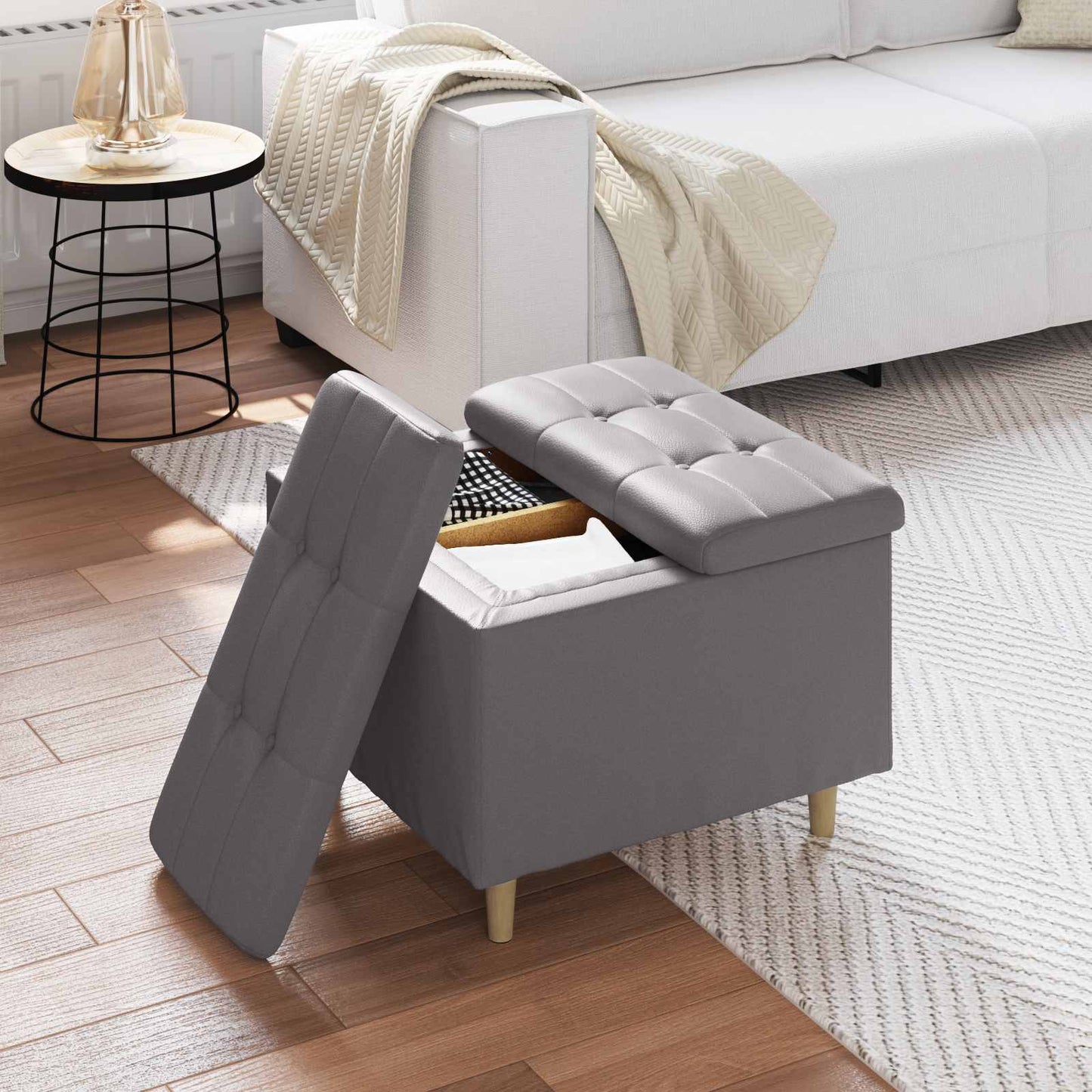 vidaXL Οθωμανικό αποθήκευσης Γκρι 60 x 60 x 45 cm Τεχνητό δέρμα