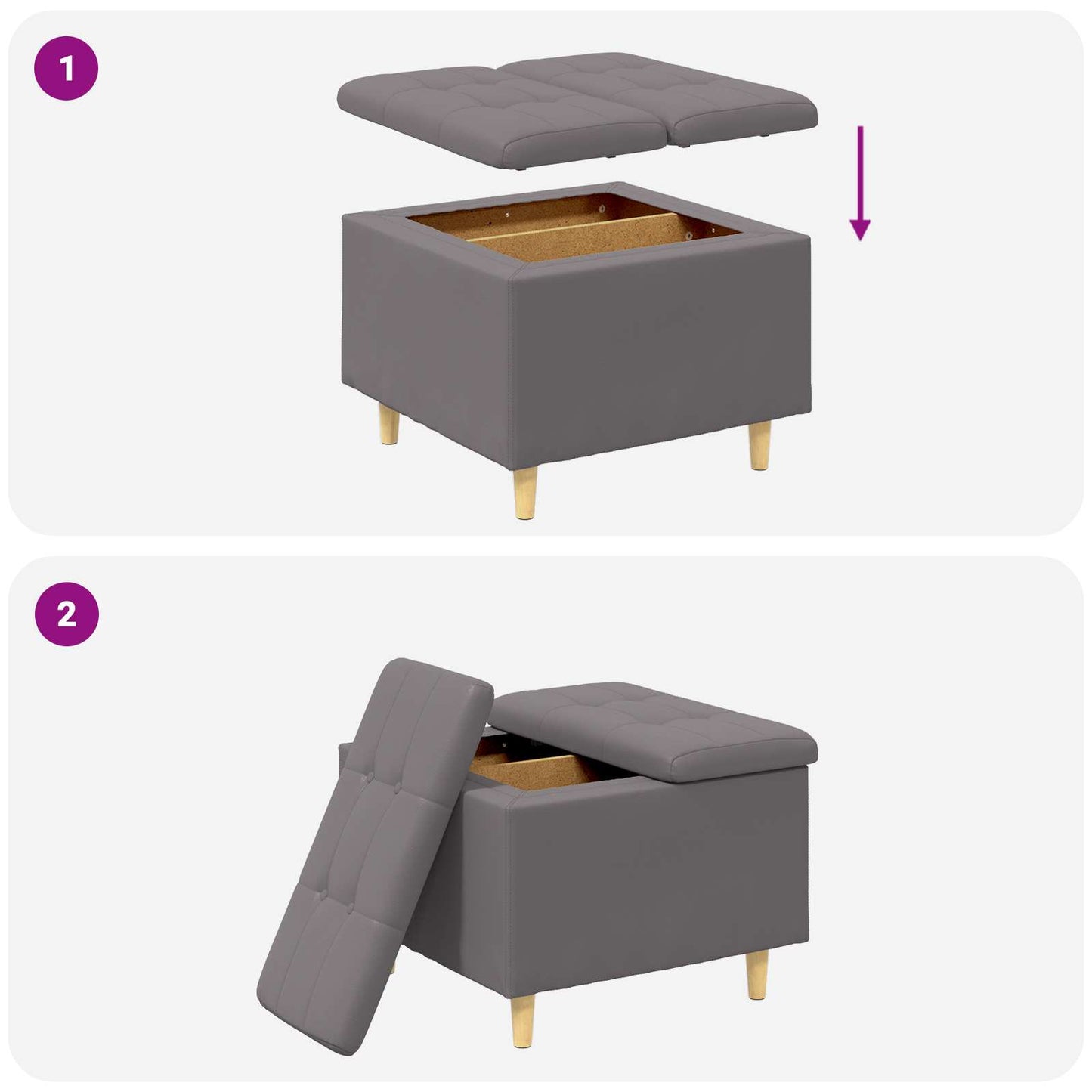 vidaXL Οθωμανικό αποθήκευσης Γκρι 60 x 60 x 45 cm Τεχνητό δέρμα