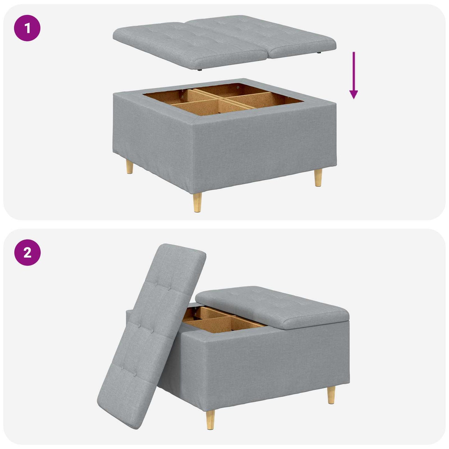 vidaXL Οθωμανικό αποθήκευσης Ανοιχτό γκρι 80 x 80 x 45 cm ύφασμα