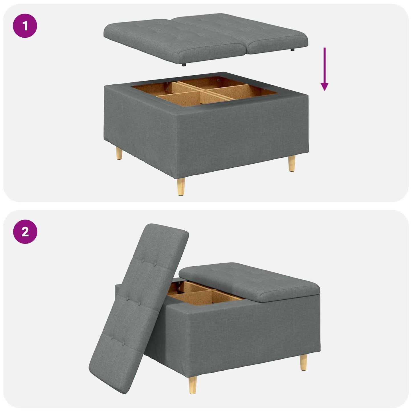 vidaXL Οθωμανικό αποθήκευσης Σκούρο Γκρι 80 x 80 x 45 cm ύφασμα