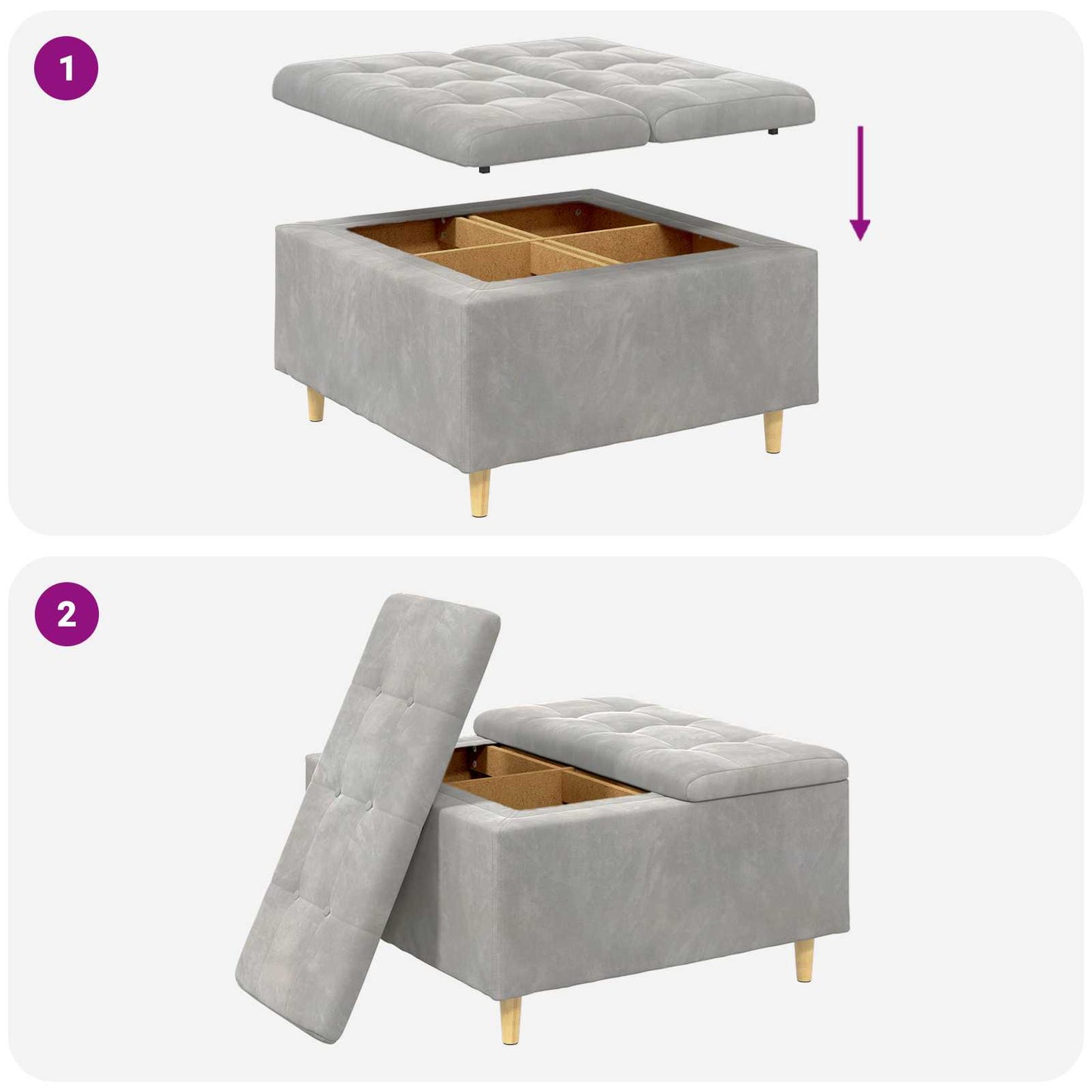 vidaXL Οθωμανικό αποθήκευσης Ανοιχτό γκρι 80 x 80 x 45 cm Βελούδο