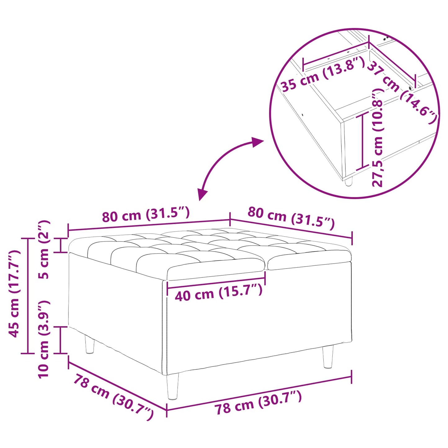 vidaXL Οθωμανικό αποθήκευσης Σκούρο Γκρι 80 x 80 x 45 cm Βελούδο