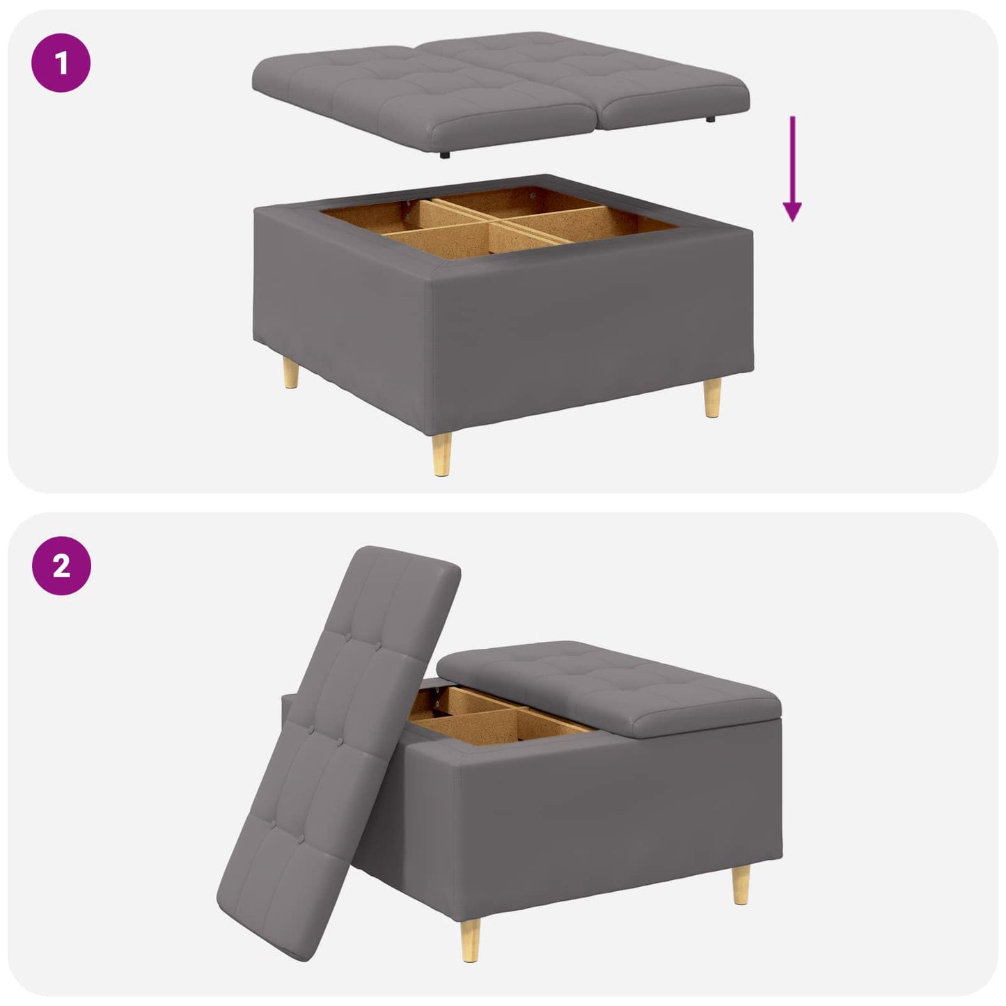 vidaXL Οθωμανικό αποθήκευσης Γκρι 80 x 80 x 45 cm Τεχνητό δέρμα