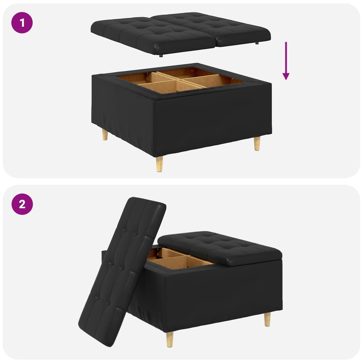 vidaXL Οθωμανικό αποθήκευσης Μαύρο 80 x 80 x 45 cm Τεχνητό δέρμα