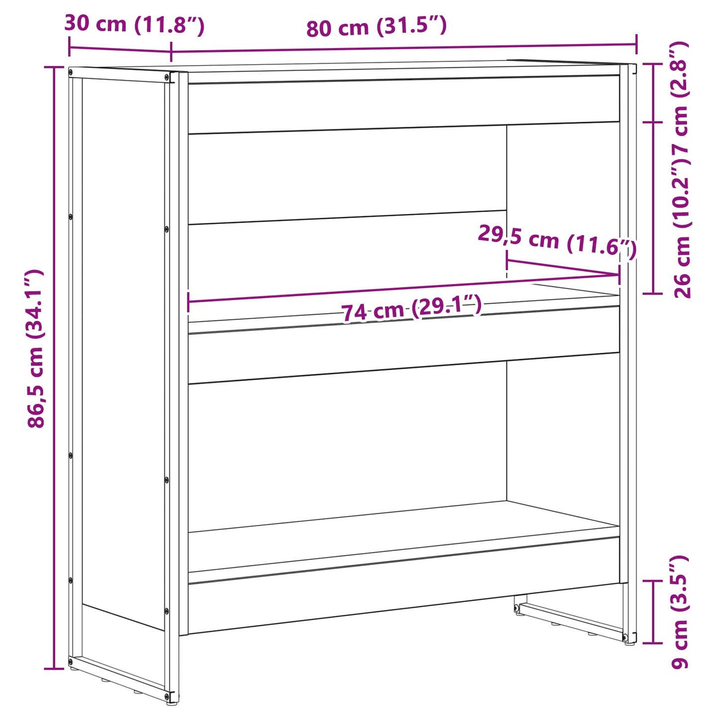 vidaXL Βιβλιοθήκη Γκρίζο Σονομα 80 x 30 x 155 εκ Επεξεργασμένο ξύλο