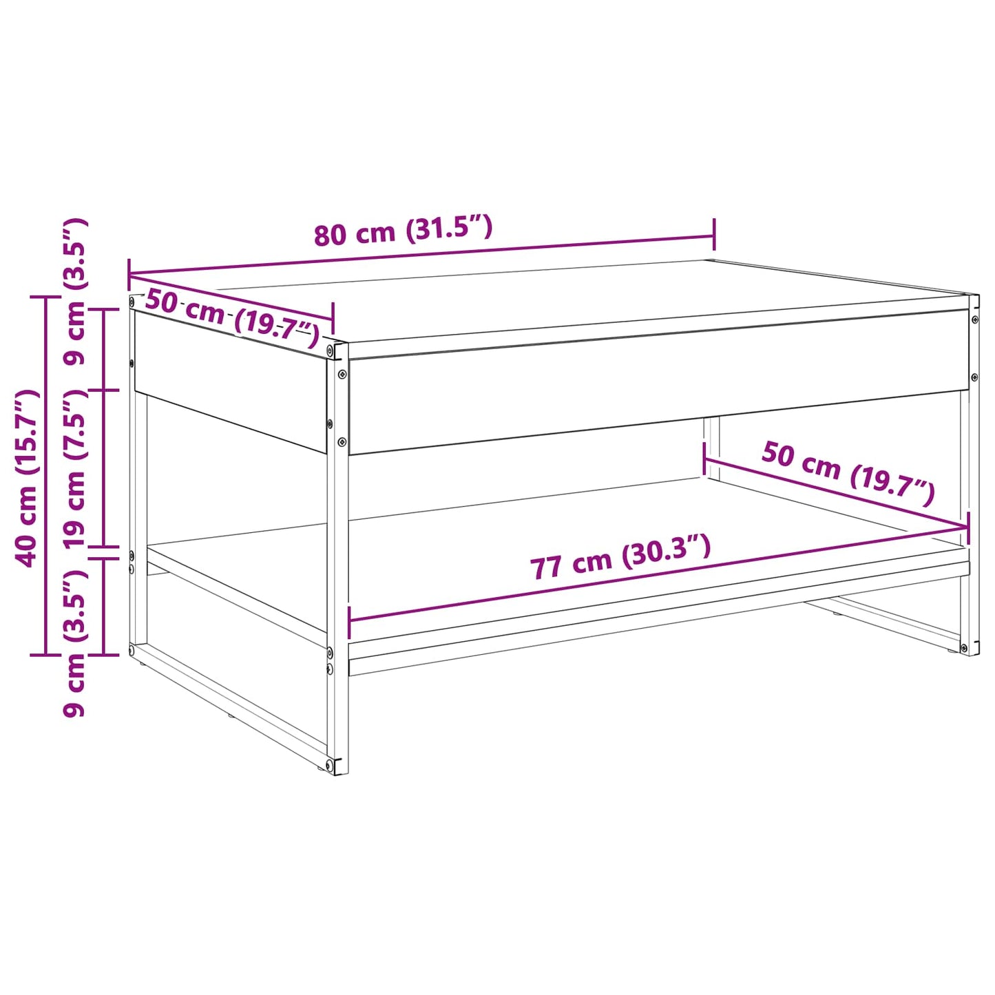 vidaXL Τραπεζάκι σαλονιού Μαύρη Οξυά 80 x 50 x 40 cm