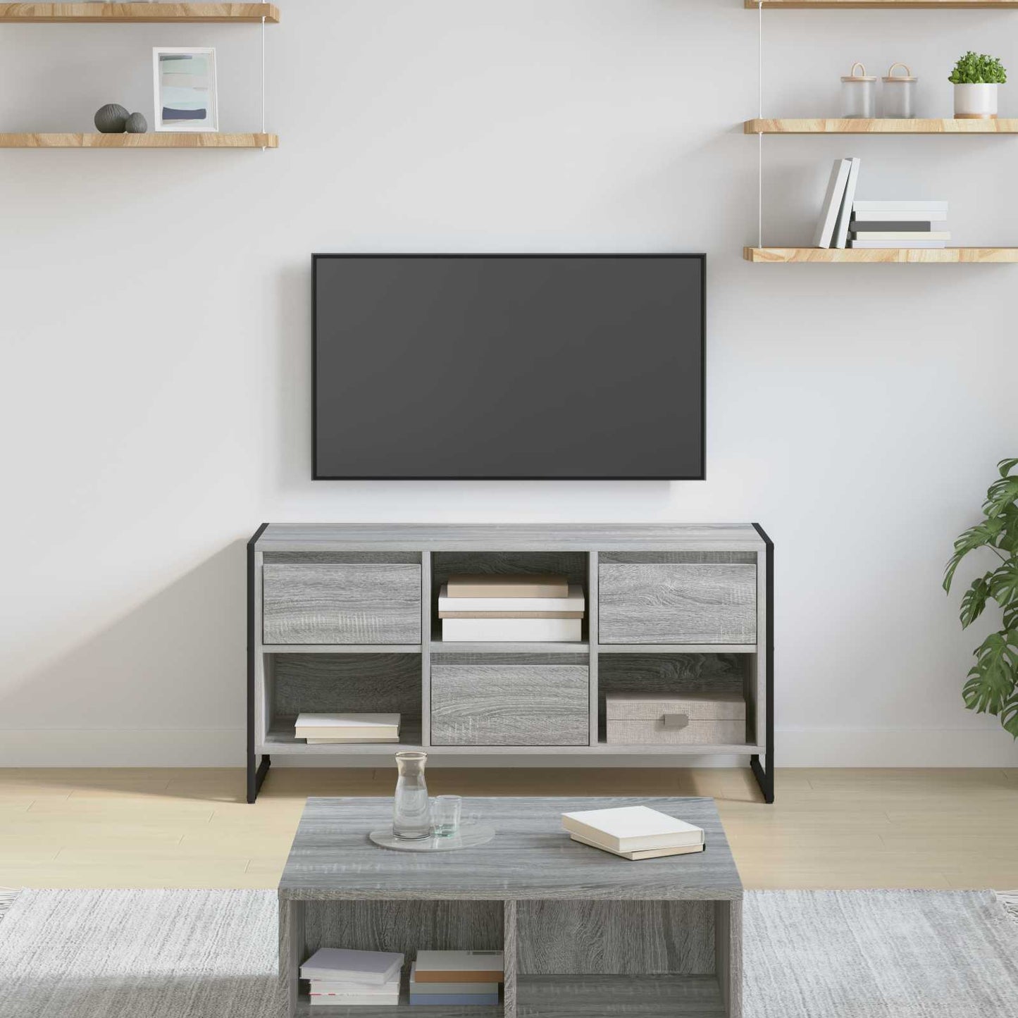 vidaXL Ντουλάπι TV Γκρίζο Σονομα 100 x 36 x 49,5 εκ Επεξεργασμένο ξύλο