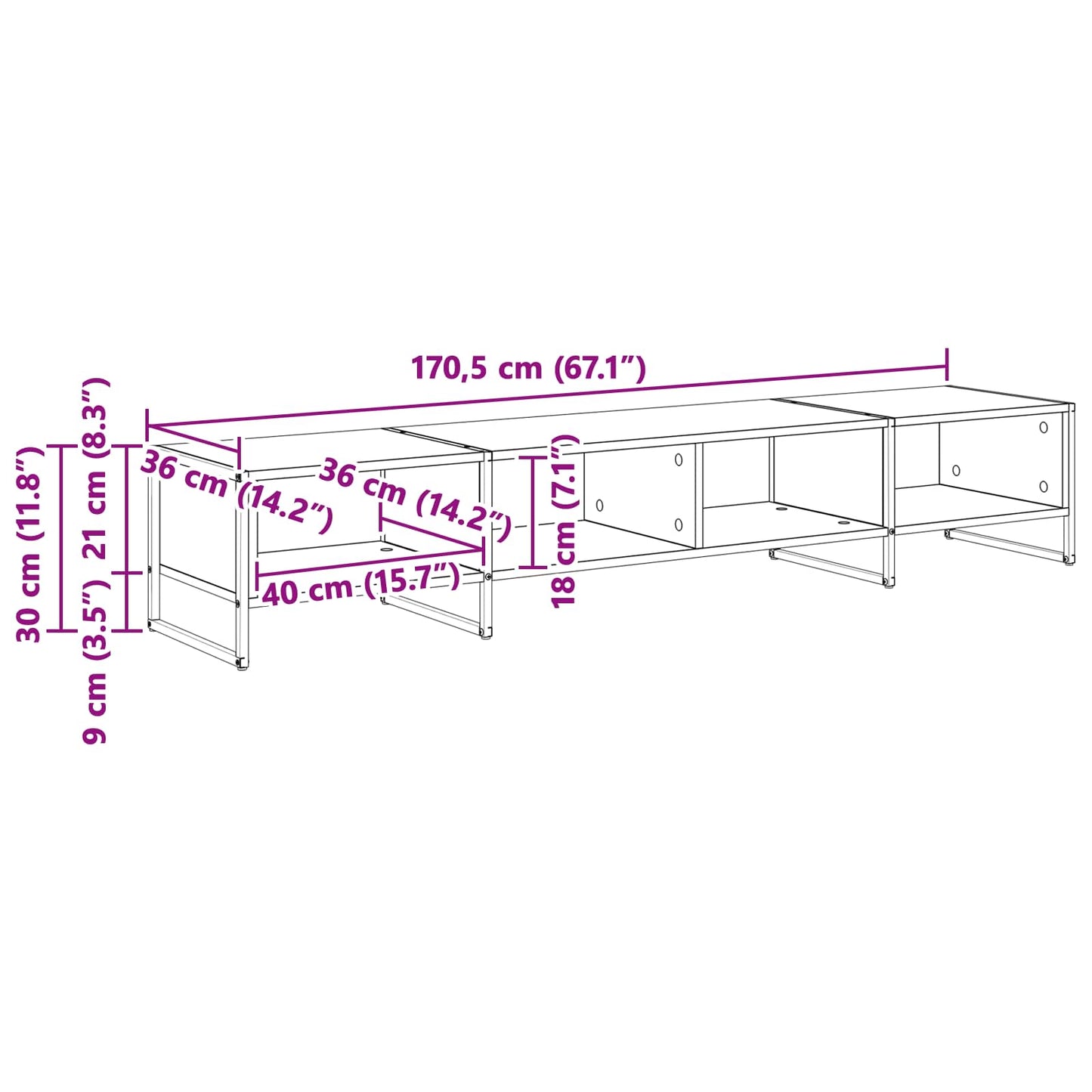 vidaXL Ντουλάπι TV Γκρίζο Σονομα 170.5 x 36 x 30.5 εκ