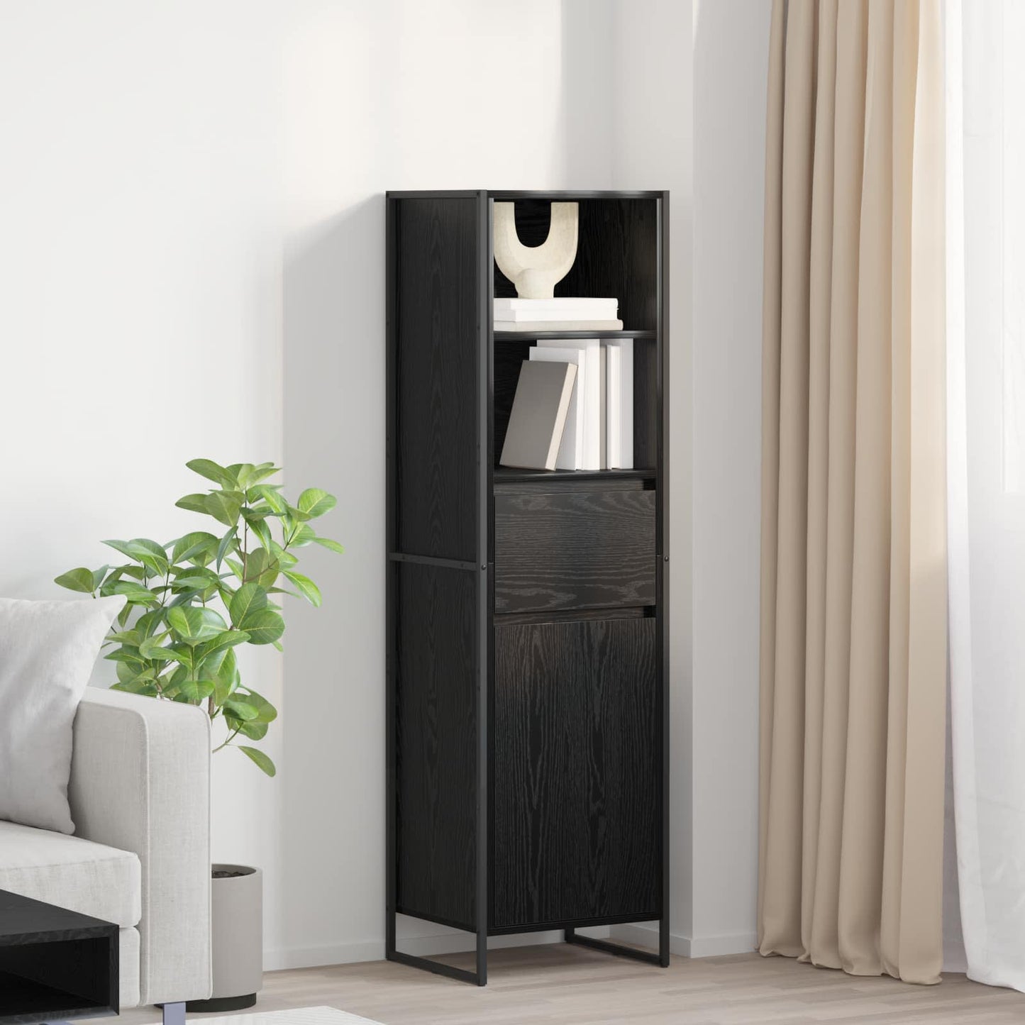 vidaXL Βιβλιοθήκη Μαύρη Οξυά 43 x 36 x 150.5 εκ Επεξεργασμένο ξύλο